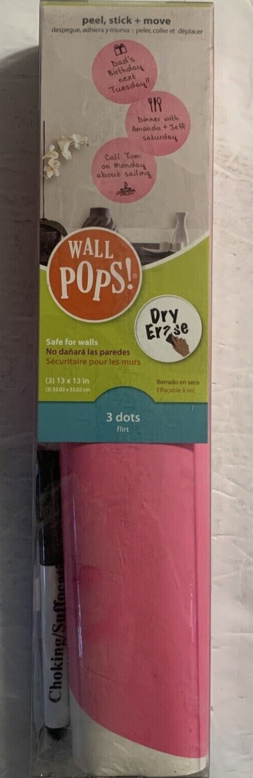WALL POPS - FLIRT - 3 DOTS - DRY ERASE - NIB WALLPOPS - DECAL STICKER - PINK