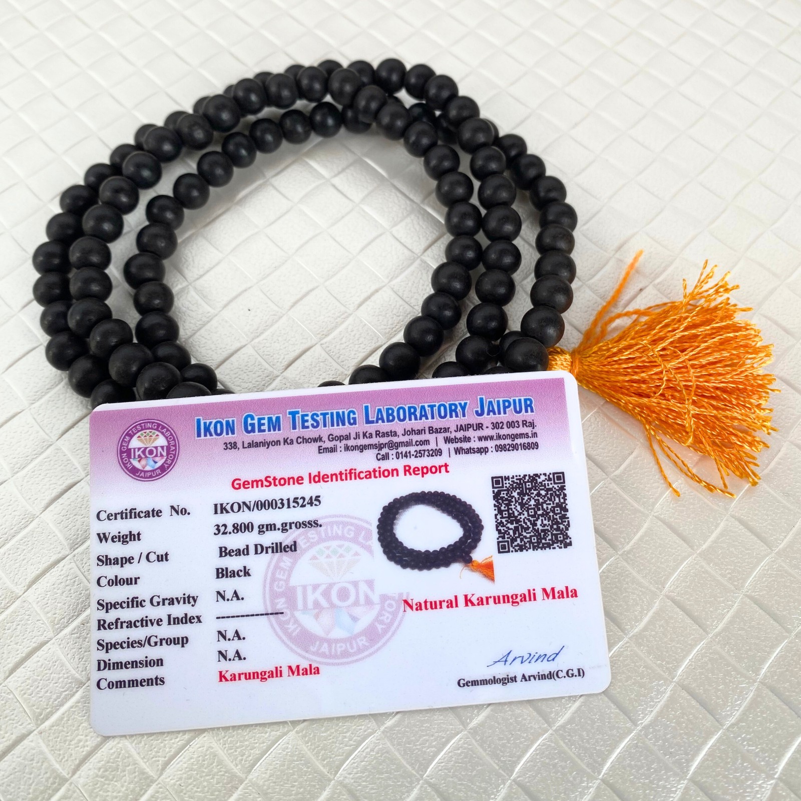Lab Certified Ebony Wood 108+1 Beads 8 mm, Natural Karungali Malai Mala ROSARY