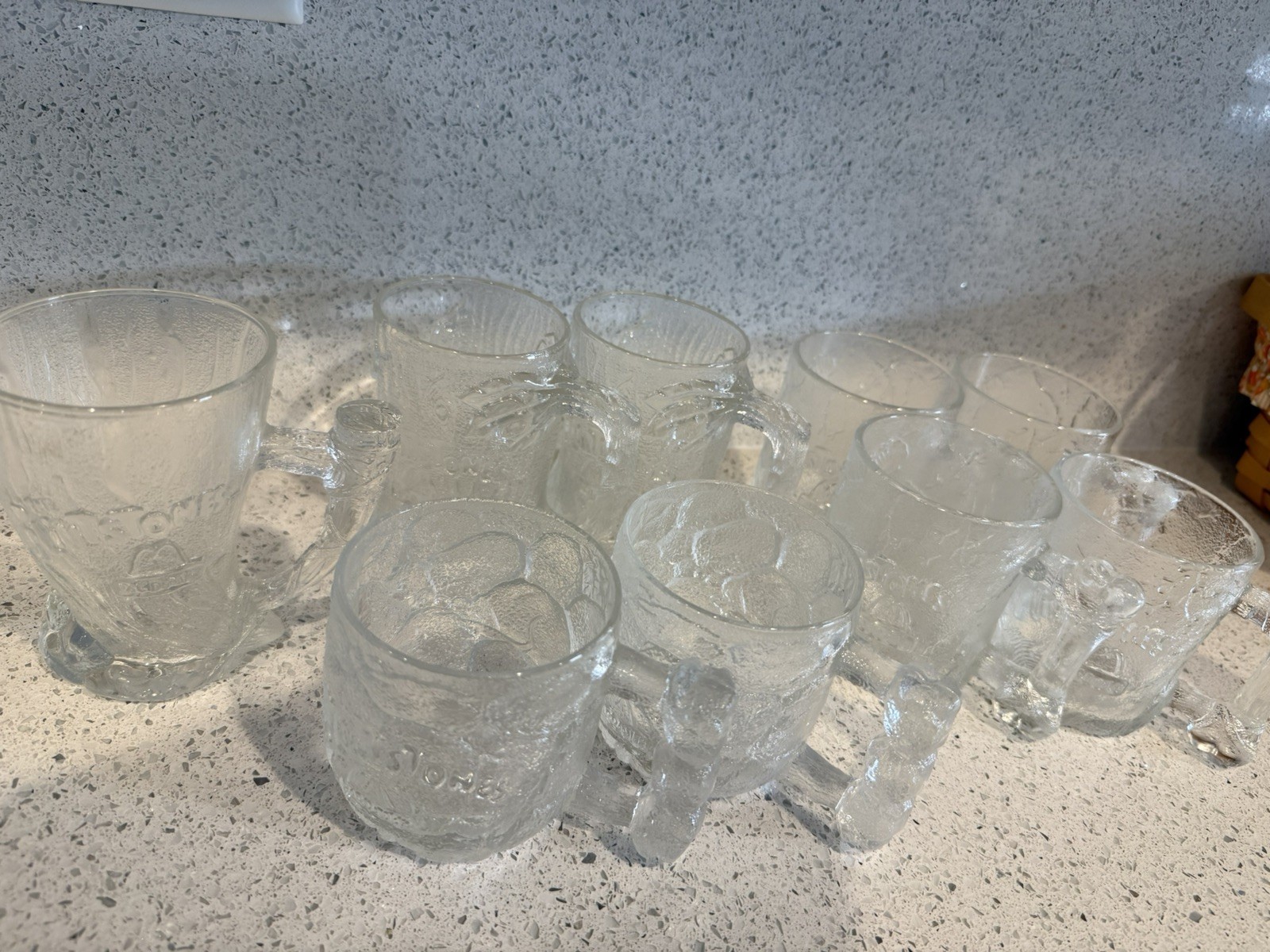 1993 The Flintstones McDonald\'s Glass Mugs 9 mugs, all four designs 1993 The Flintstones McDonald\'s Glass Mugs 9 mugs, all four designs