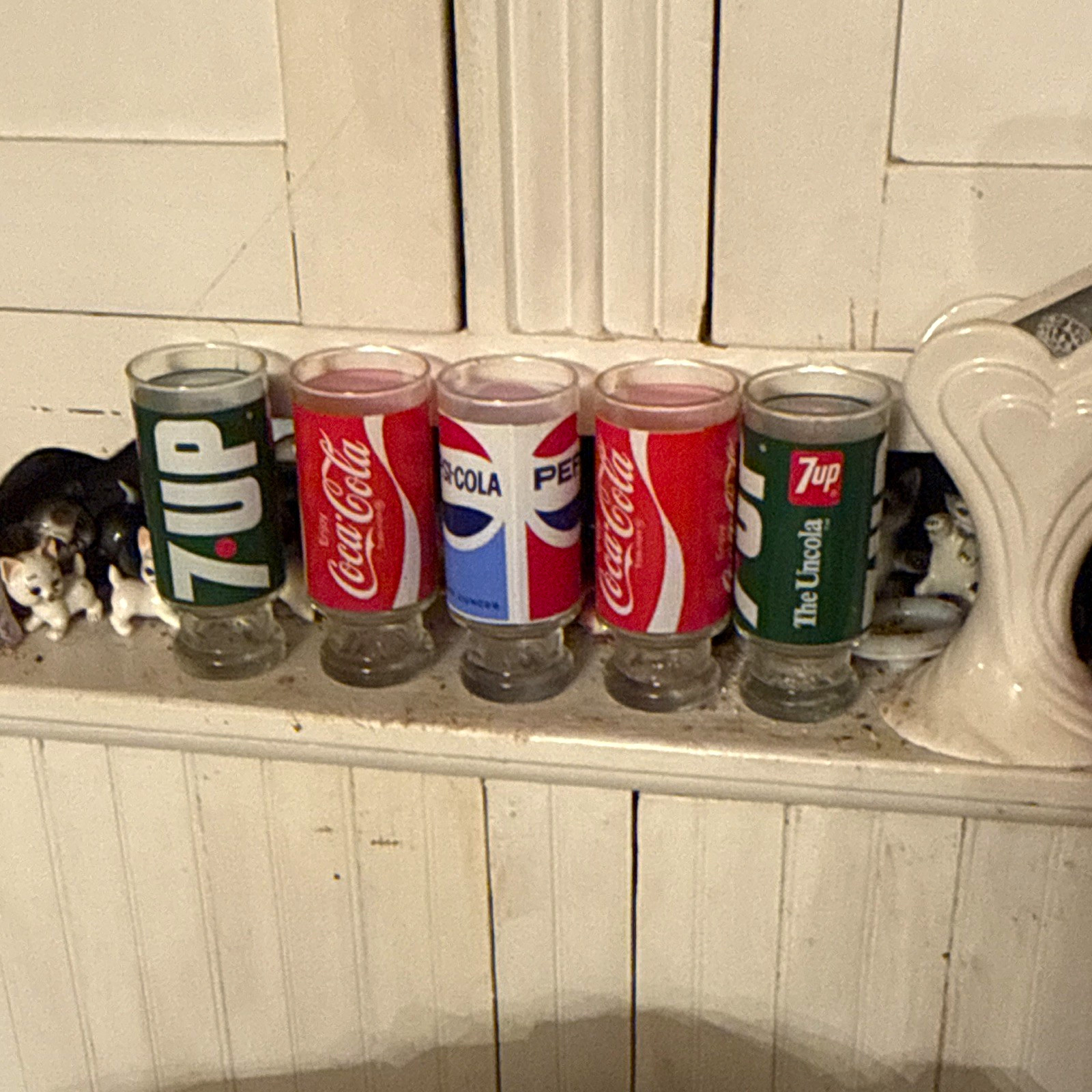 1970S Vintage Soda Logo Drinking Glasses Set of 5 - Coca-Cola Pepsi-Cola 7UP 1970S Vintage Soda Logo Drinking Glasses Set of 5 - Coca-Cola Pepsi-Cola 7UP
