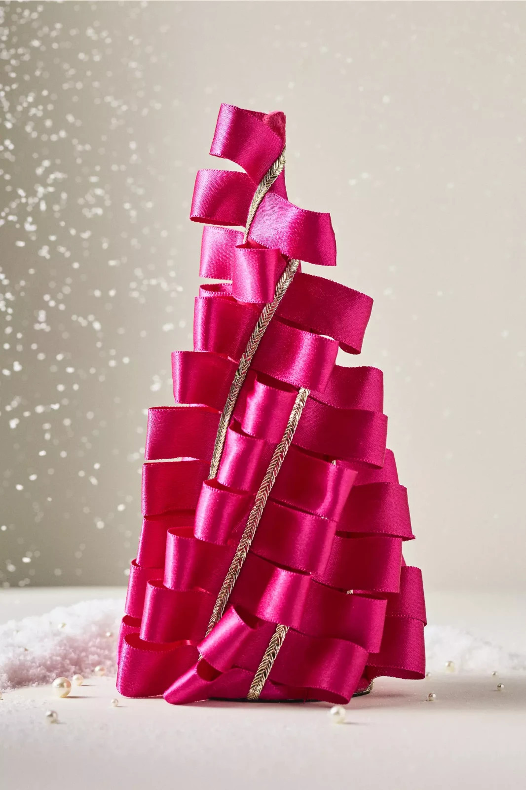 Anthropologie Holiday Decor TABLETOP RIBBON TREE Pink Fabric 12\ Anthropologie Holiday Decor TABLETOP RIBBON TREE Pink Fabric 12\