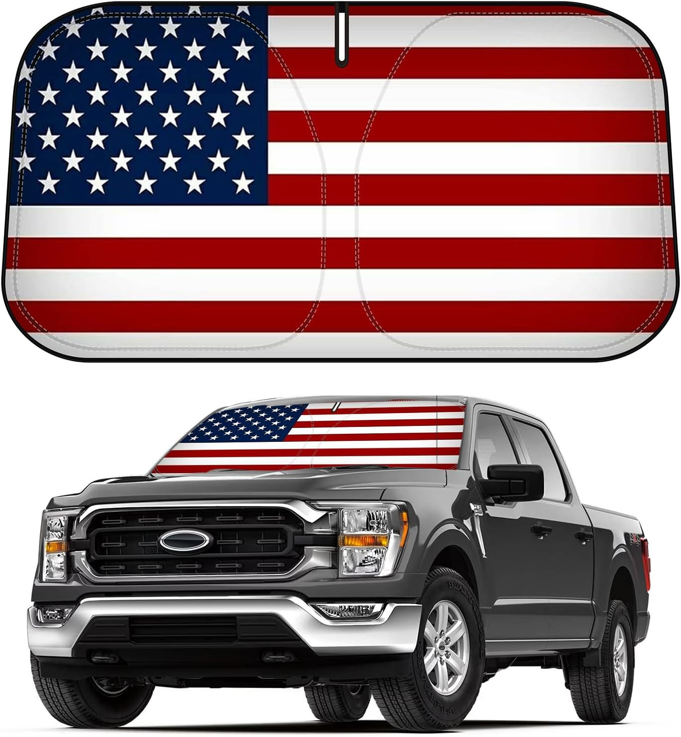 D-Lumina Windshield Sun Shade American Flag for 2021-2025 F-150 F150 Lariat, Kin