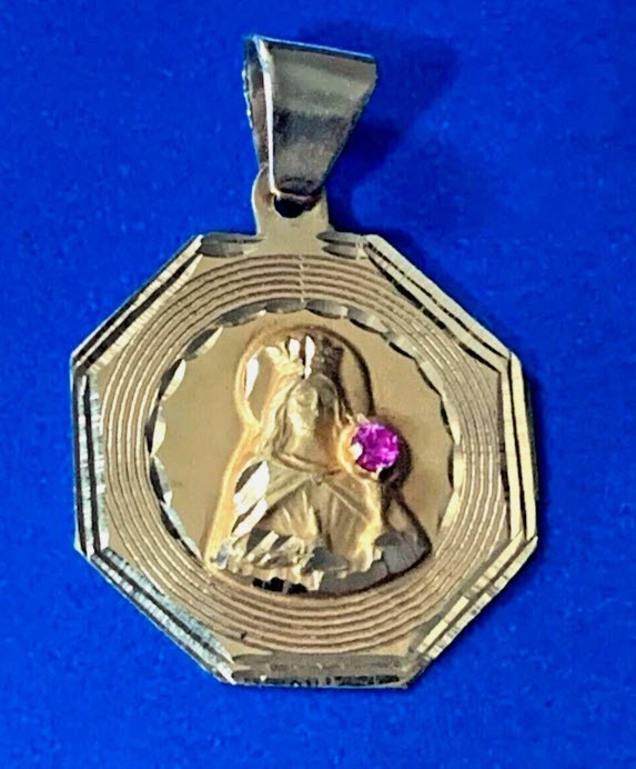14K Gold St. Saint Barbara (Santa Barbara) w Ruby Medal .7 x .9 14K Gold St. Saint Barbara (Santa Barbara) w Ruby Medal .7 x .9