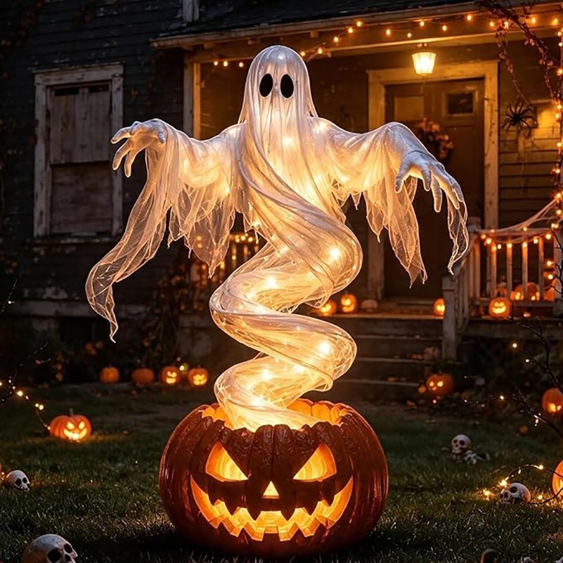 LED Swirling Ghost Pumpkin Yard Lamp | Lighted Halloween Garden Decor, Outdoor L LED Swirling Ghost Pumpkin Yard Lamp | Lighted Halloween Garden Decor, Outdoor L