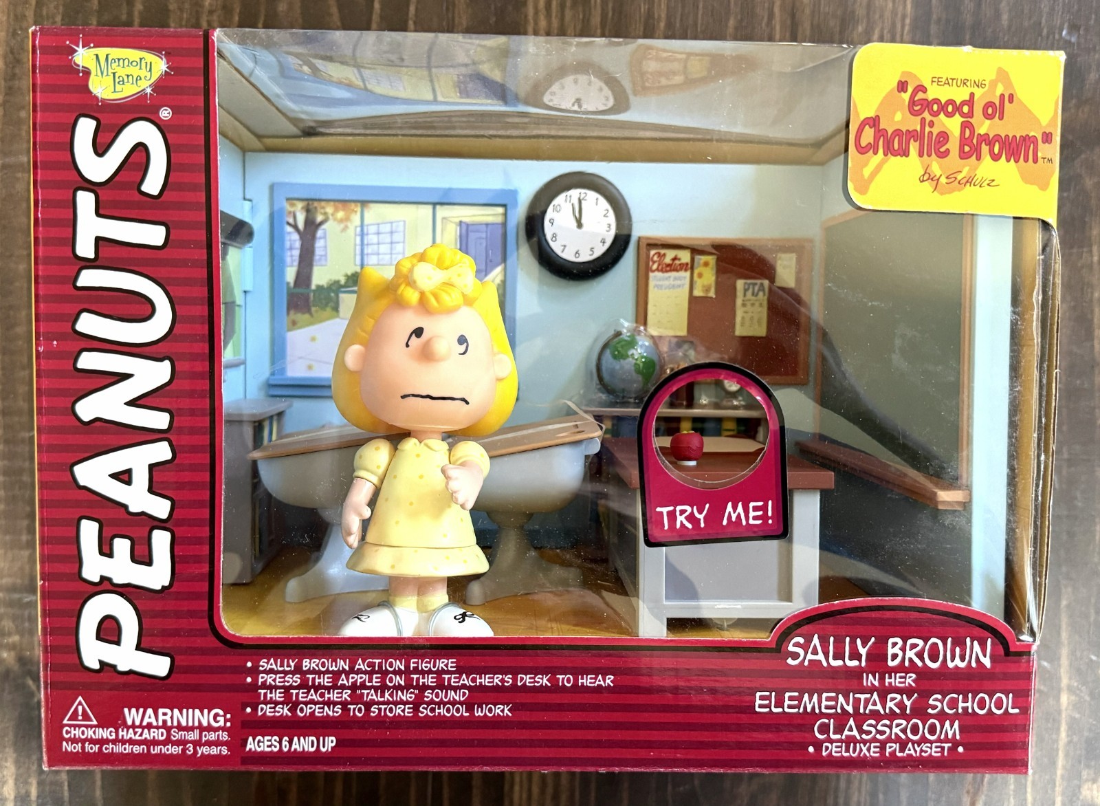 2002 Peanuts Sally Brown Classroom Playset Frowning NIB Sealed Sound Works