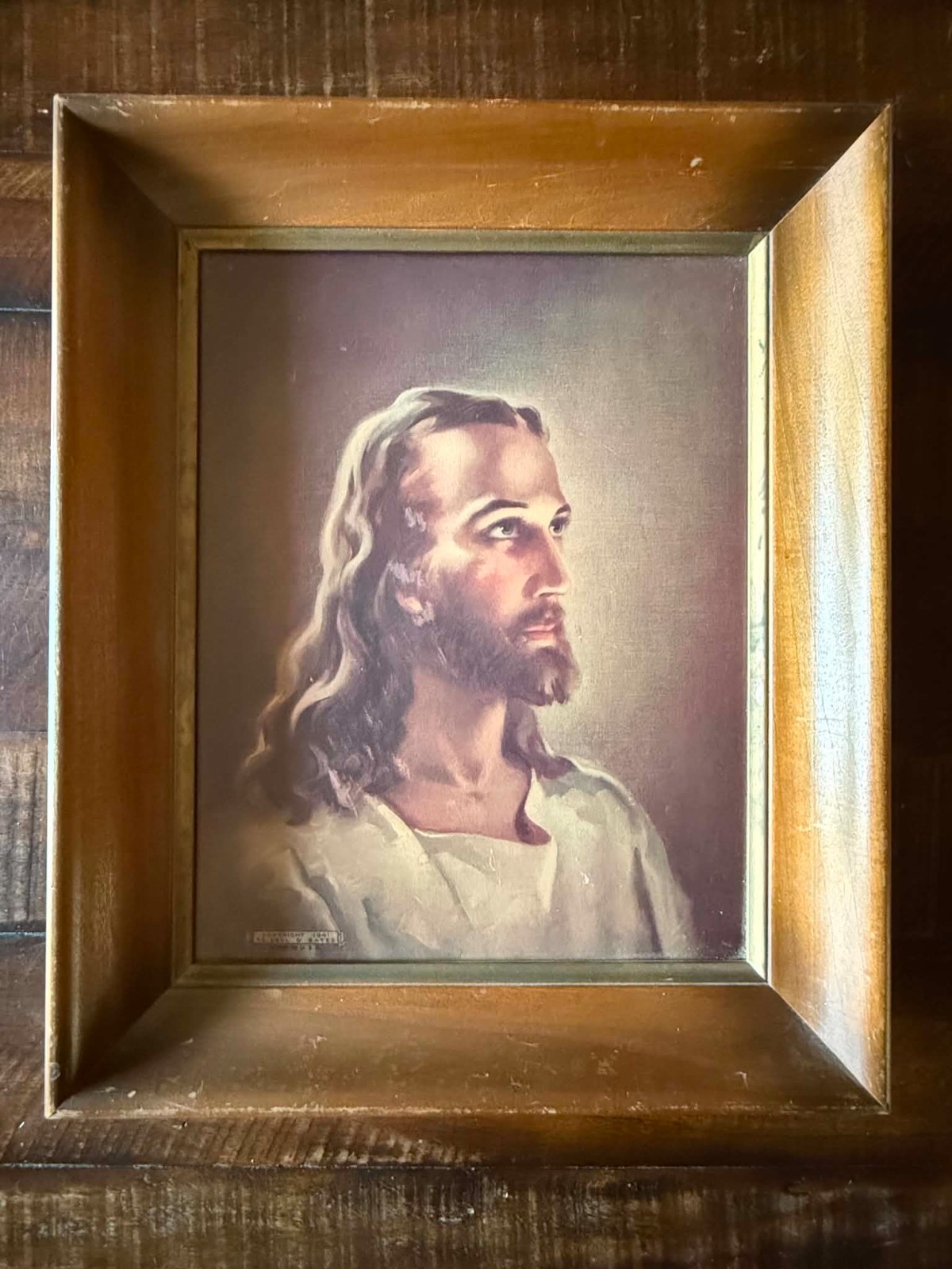 VTG 1941 Warner Sallman Head of Christ Jesus Lithograph 11x14 Original Frame