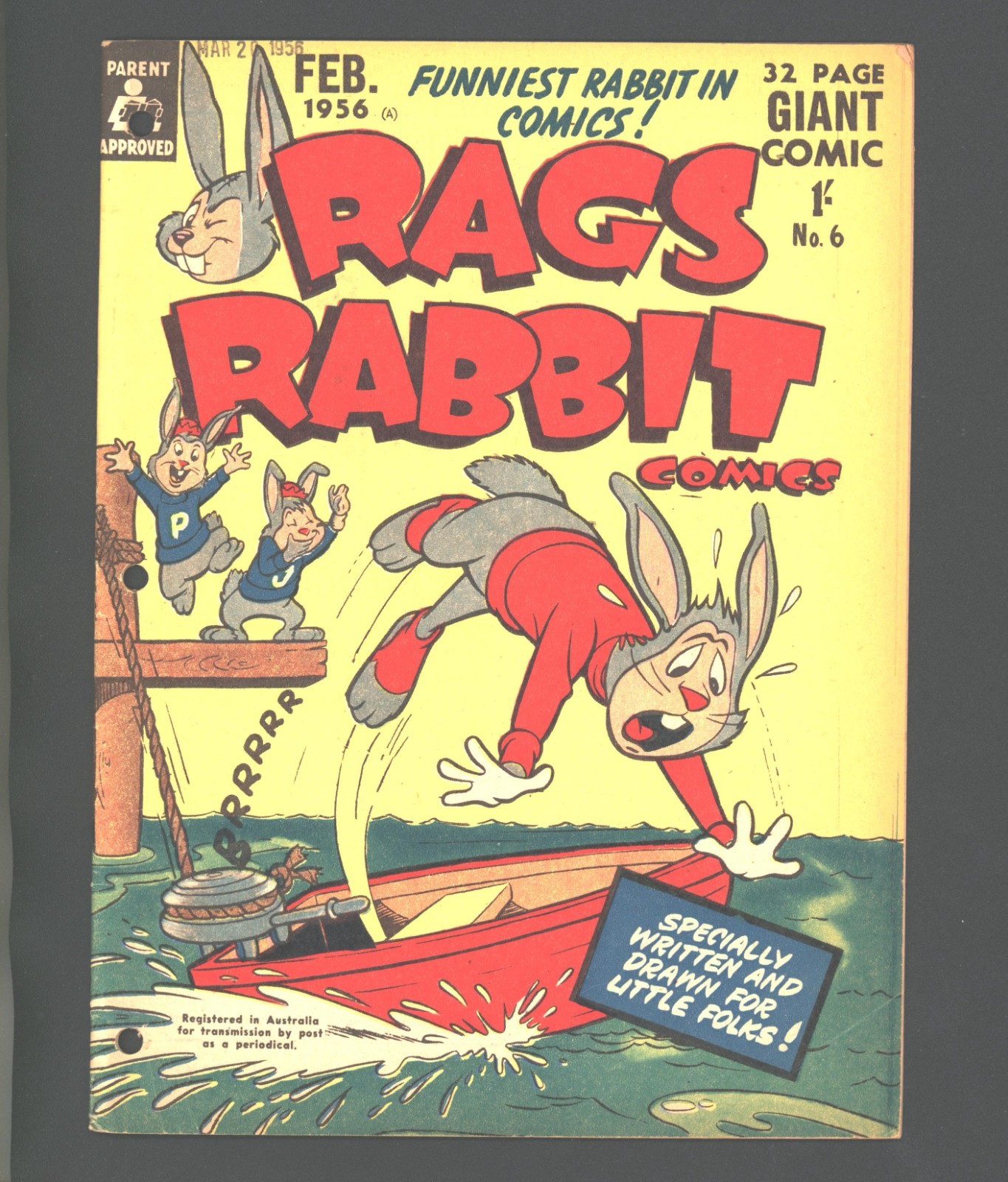 Rags Rabbit #6 1956 Australian copy 0.5 grade boat on cover Rags Rabbit #6 1956 Australian copy 0.5 grade boat on cover