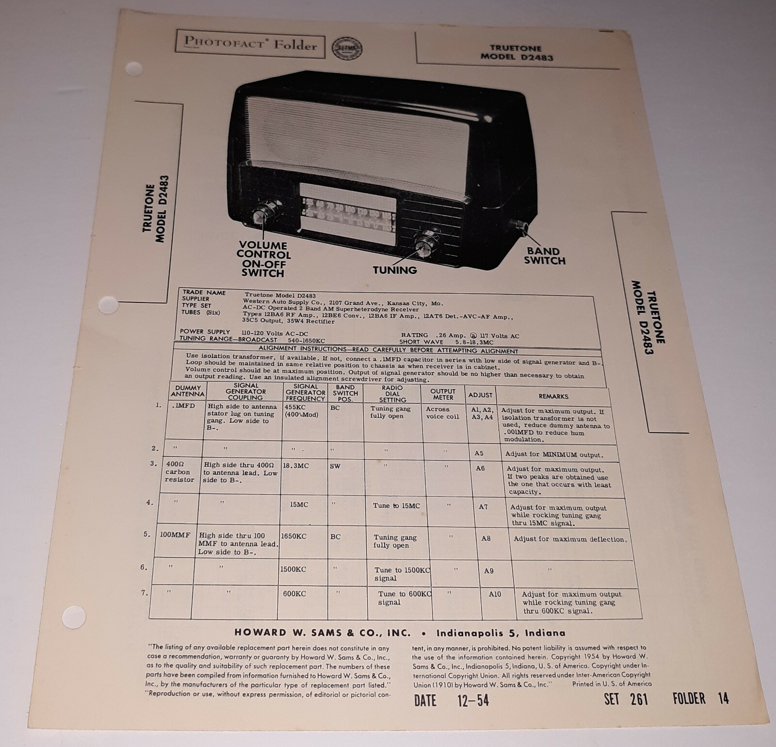 Truetone Model D2483 Photofact Folder Truetone Model D2483 Photofact Folder