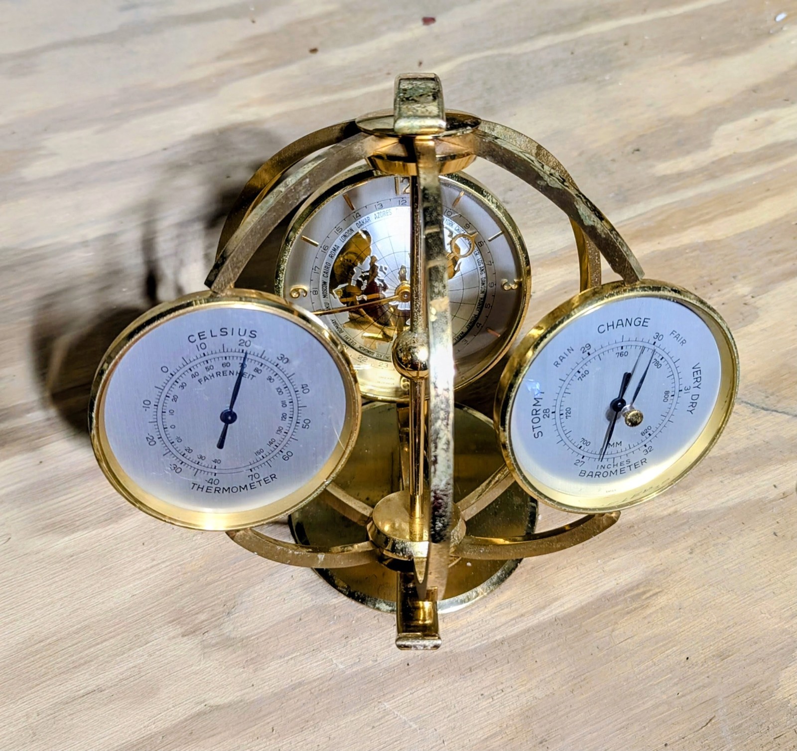Vintage 1960s IMEXAL Swiss 8-Day Armillary World Time Desk Clock & Weather... Vintage 1960s IMEXAL Swiss 8-Day Armillary World Time Desk Clock & Weather...