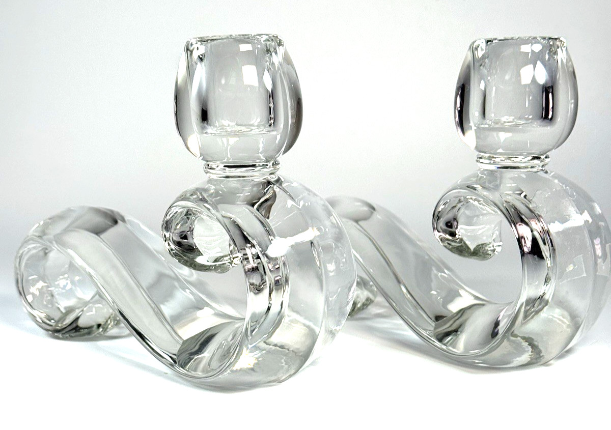 Vintage 1968 Fostoria  Contour Clear Thick Glass Candle Holders Set of Two