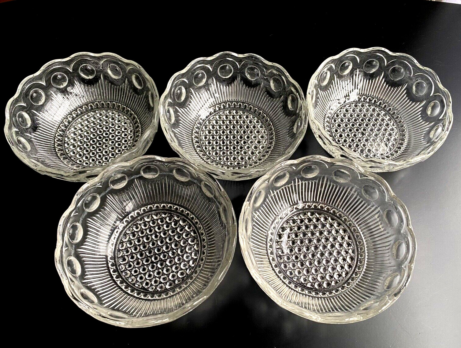 Antique Vintage U.S. Glass Manhattan Crystal Glass Berry Bowls Set of 5 ca. 1898