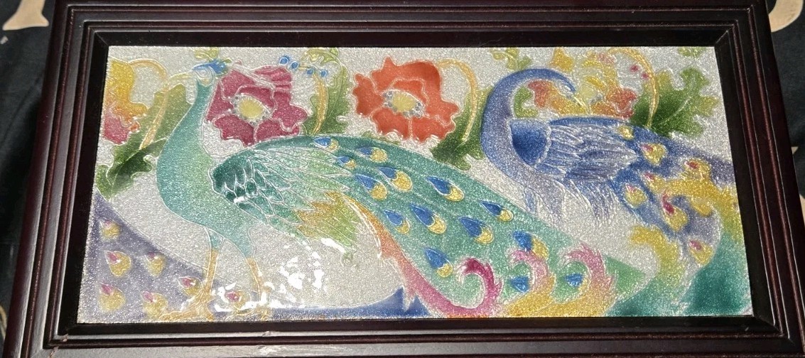 Vintage Mitsukoshi Japan Peacock Jewelry Box w/ Original Inspection Card...