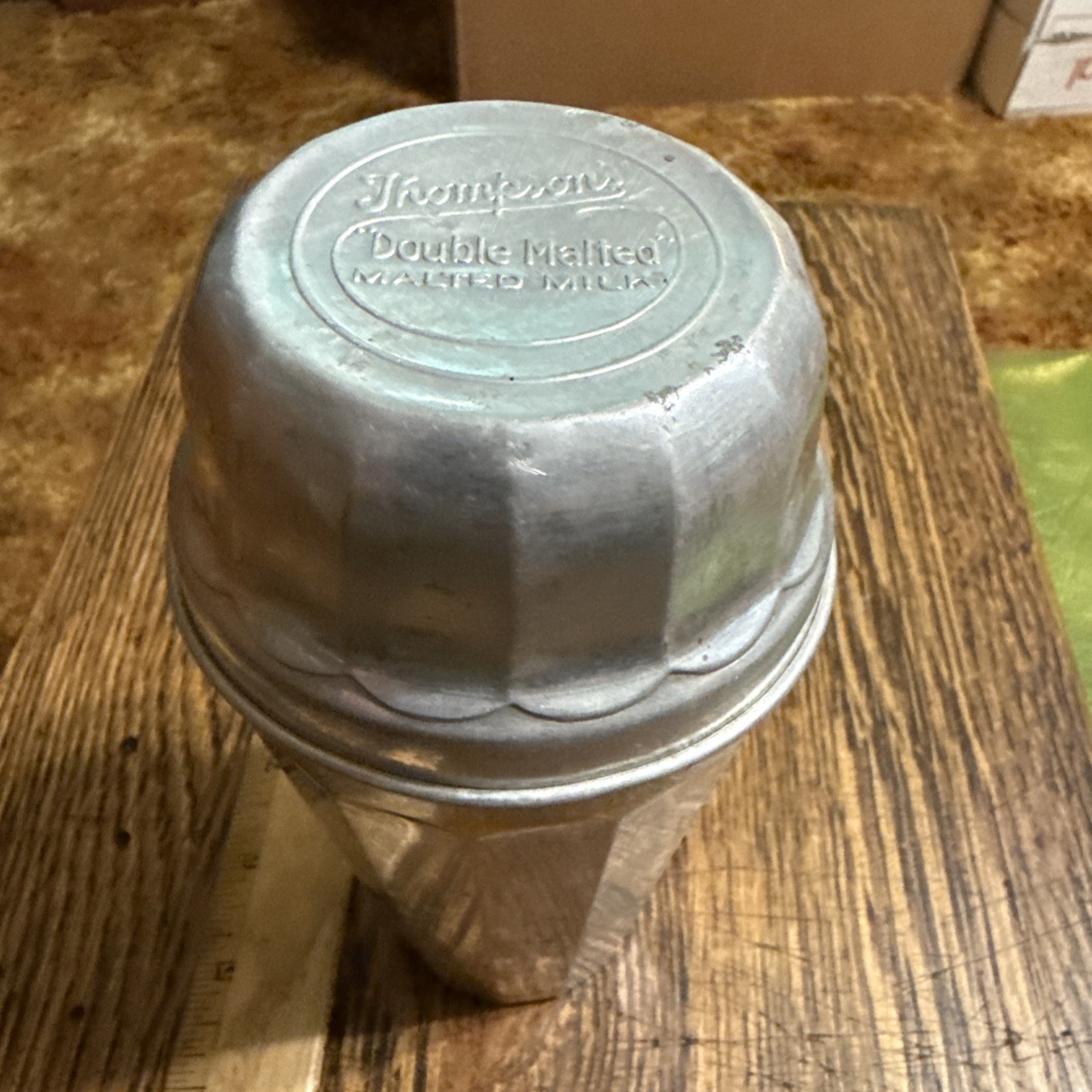 1950\'s Aluminum Thompson\'s Double Malted Milk Mixer Shaker & Lid, Vtg. Soda Shop