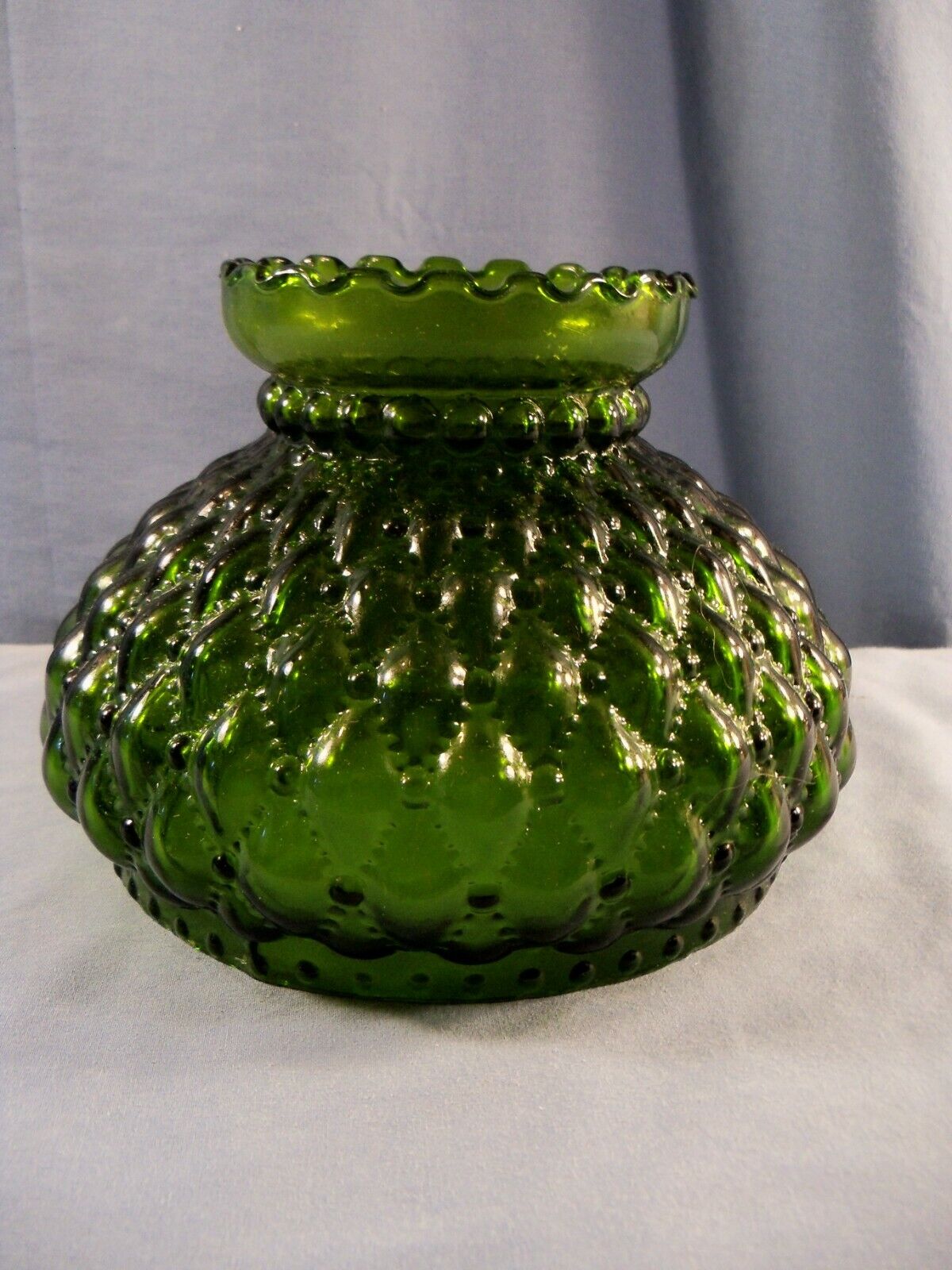 Vintage Green Glass Aladdin Rayo Diamond Quilt Lamp Shade 7\