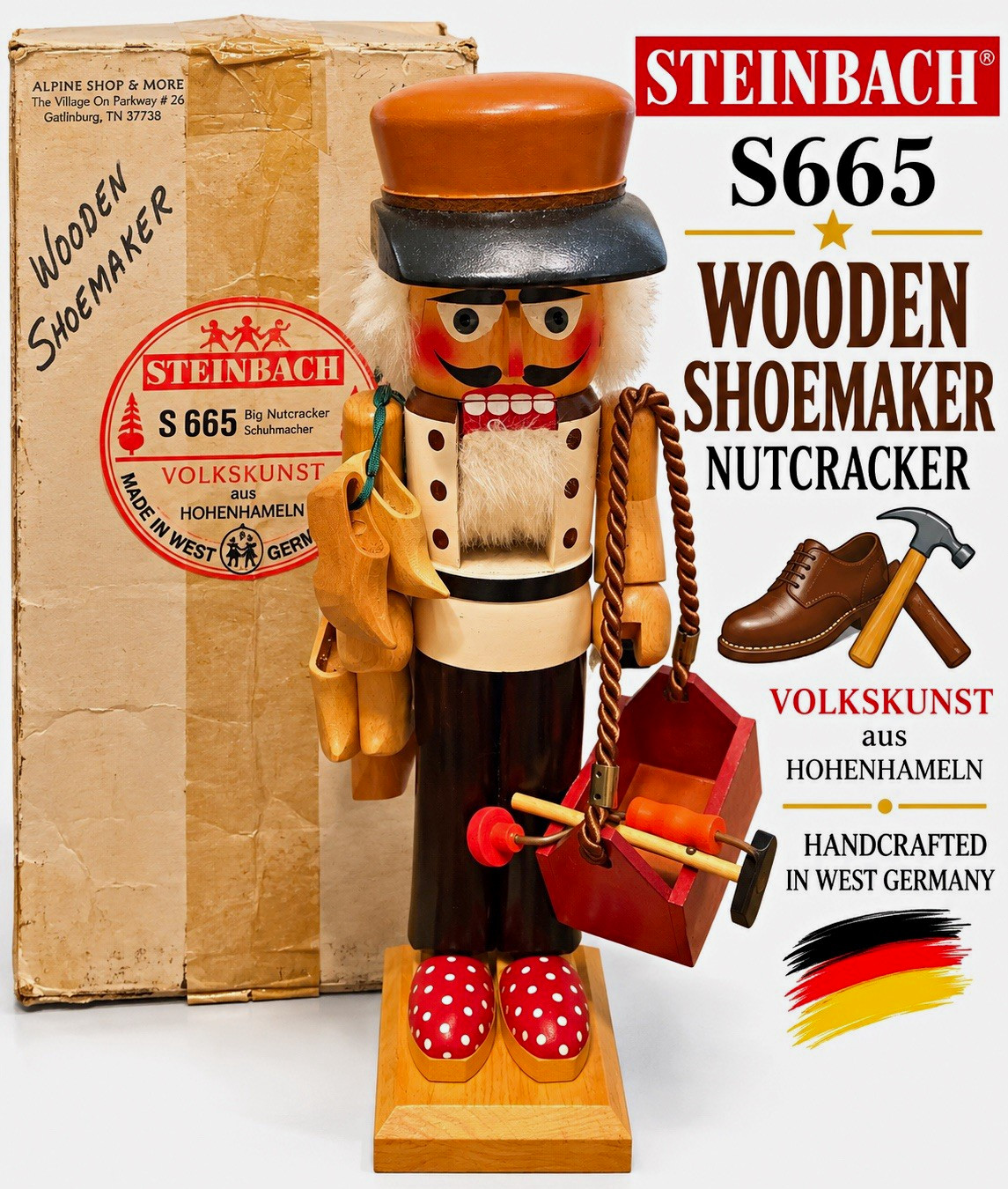 Steinbach Shoemaker Nutcracker S665 Volkskunst Wood Handcrafted West Germany