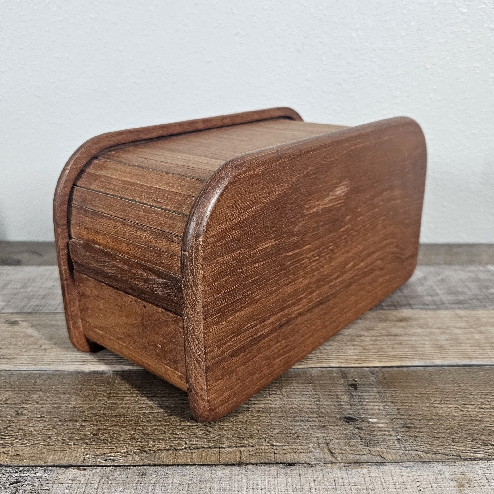 Vintage Teak  Wood Kalmar  Mid-century Modern Cassette Roll-top Storage Box Desk