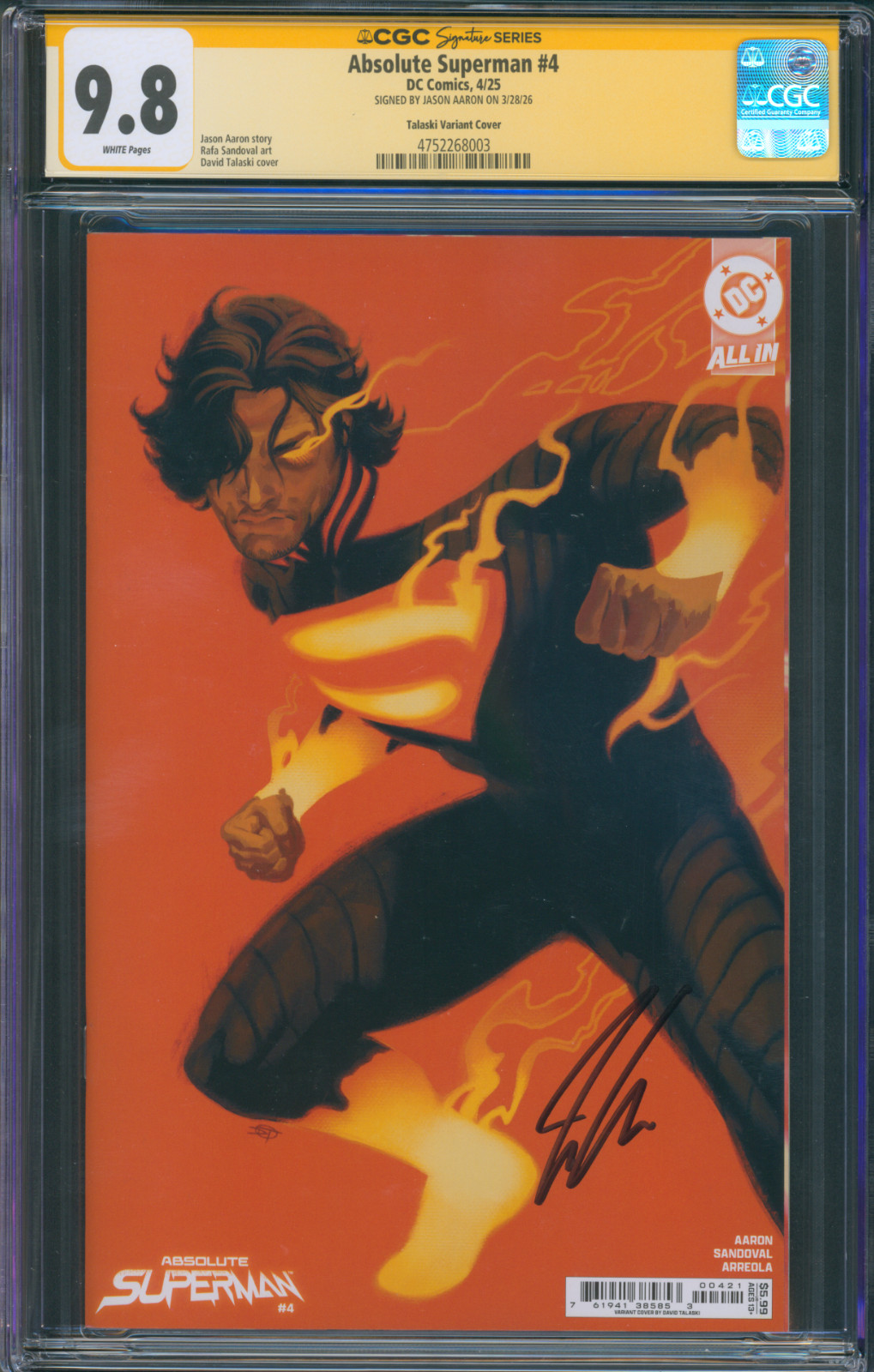 Absolute Superman #4, CGC SS 9.8, Talaski Variant, Signed Jason Aaron (2025) Absolute Superman #4, CGC SS 9.8, Talaski Variant, Signed Jason Aaron (2025)