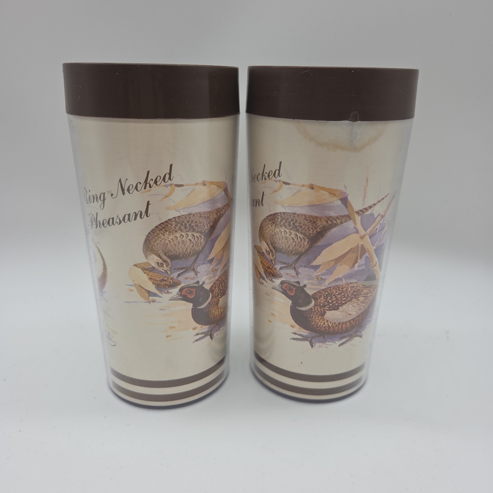 Vintage 70\'s Thermo-Serv Ring Necked Pheasant Tumblers Made In The USA