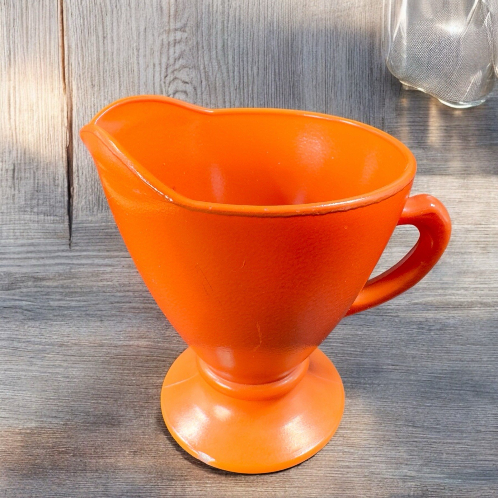 Vintage Hazel Atlas Glass Small Pitcher Jug Creamer Kitchenware Orange Glaze VTG