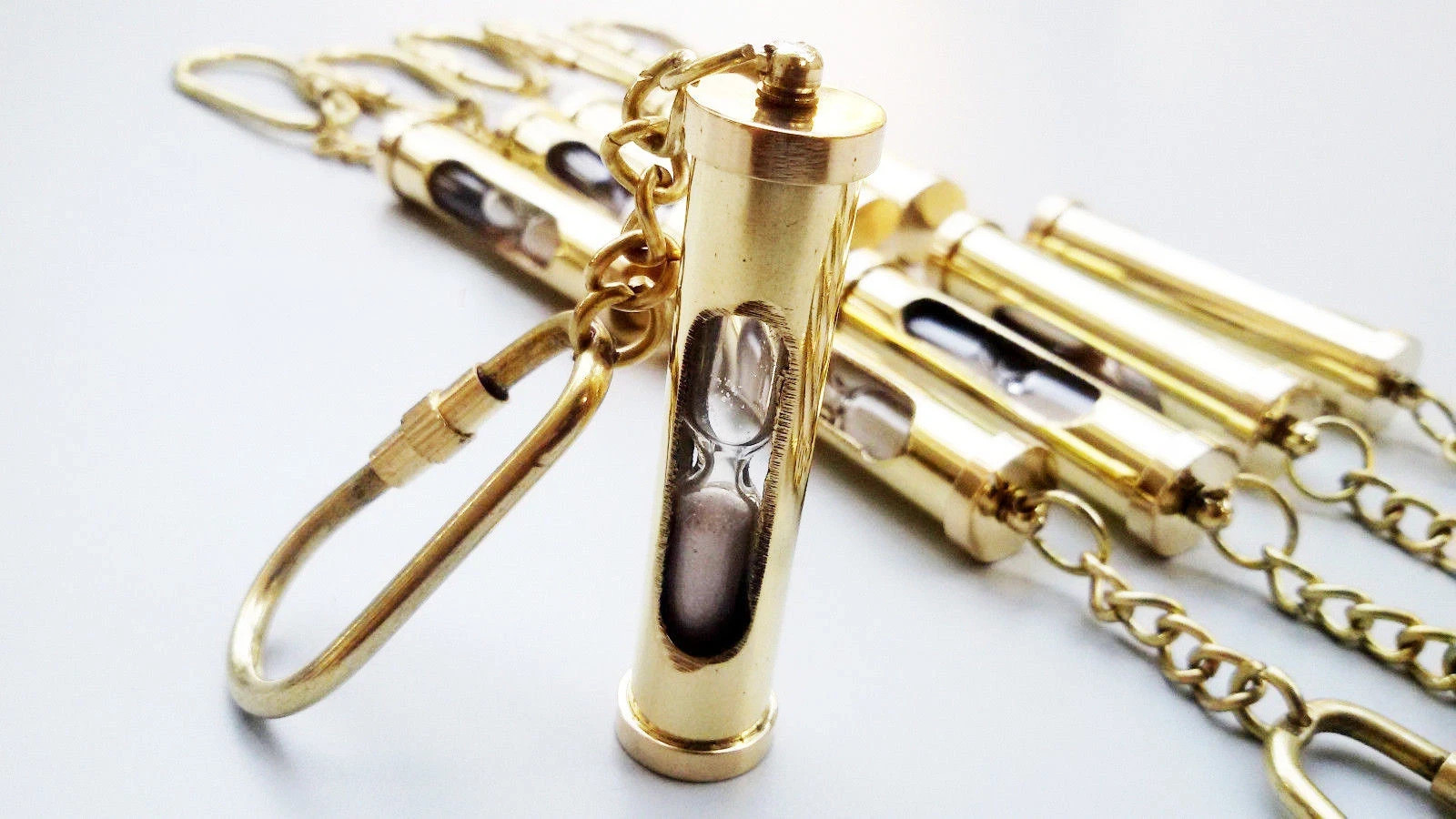Lot of 10 pcs Brass Hourglass Sand Timer - Old Vintage Antique Style key chain
