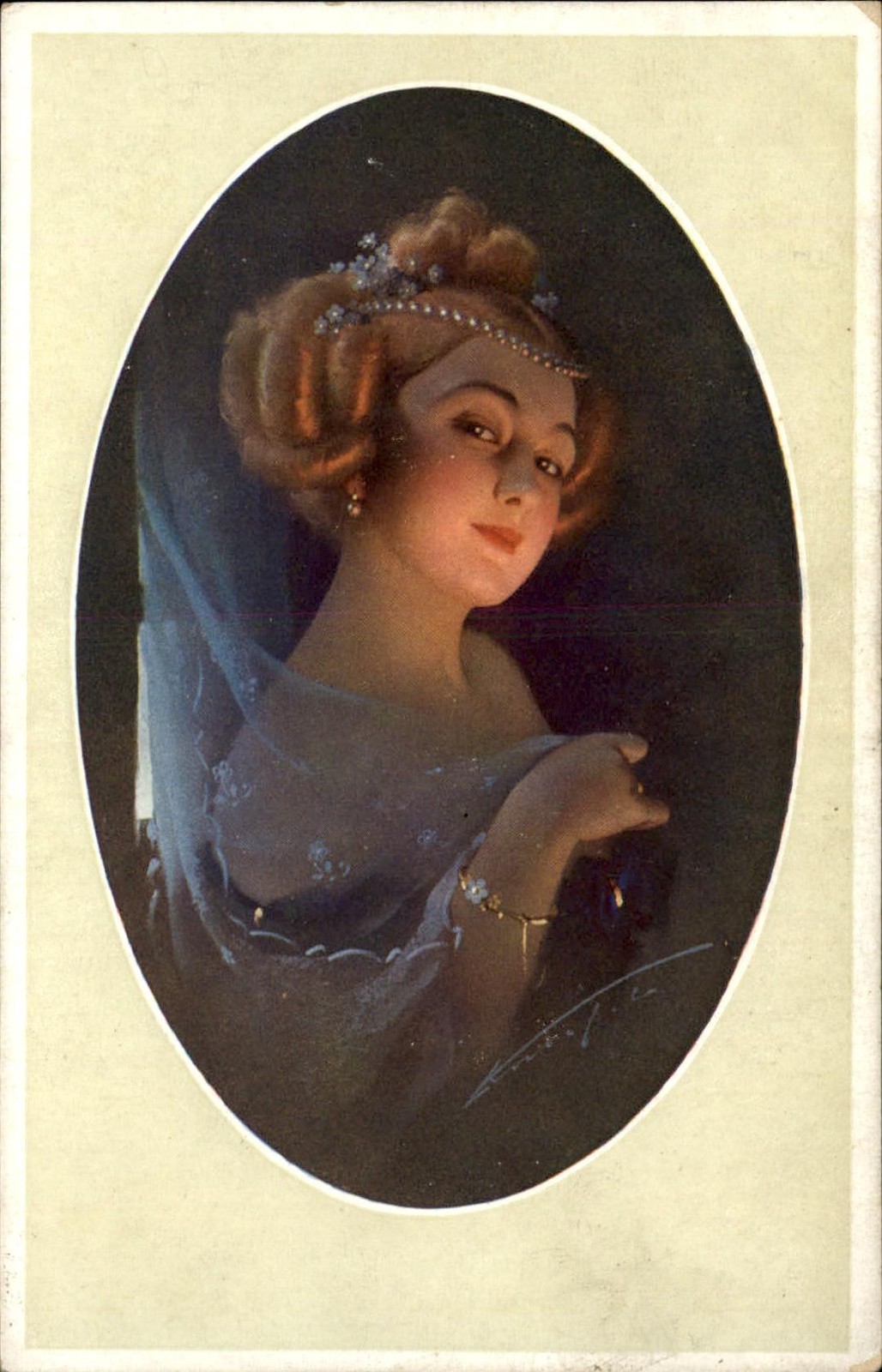 Beautiful Woman Curtain Drapes Nr. 15663 c1900s-20s Vintage Postcard
