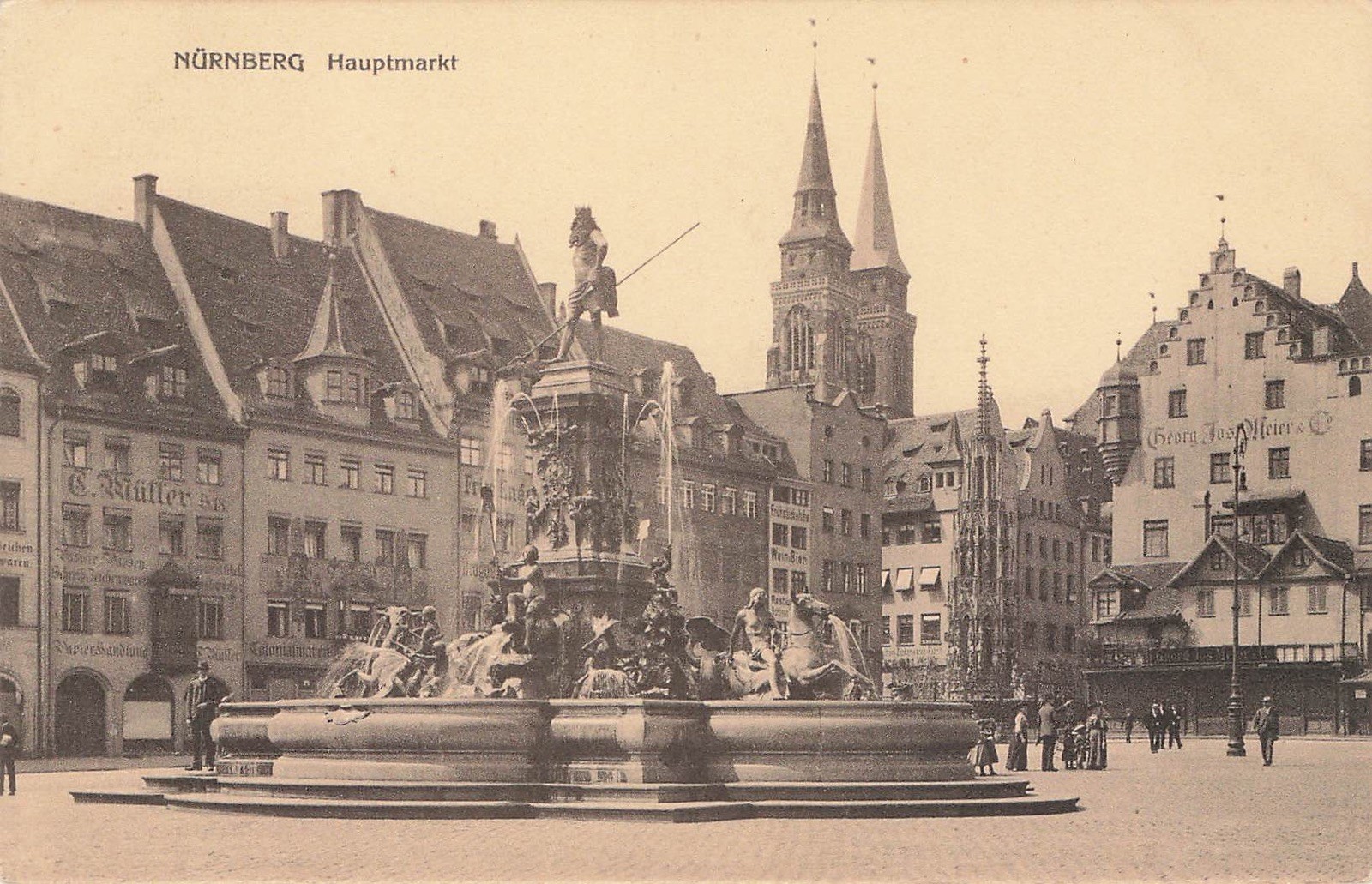 Postcard Nuremberg (90403), Main Market with Fountain, Topographic Postcard