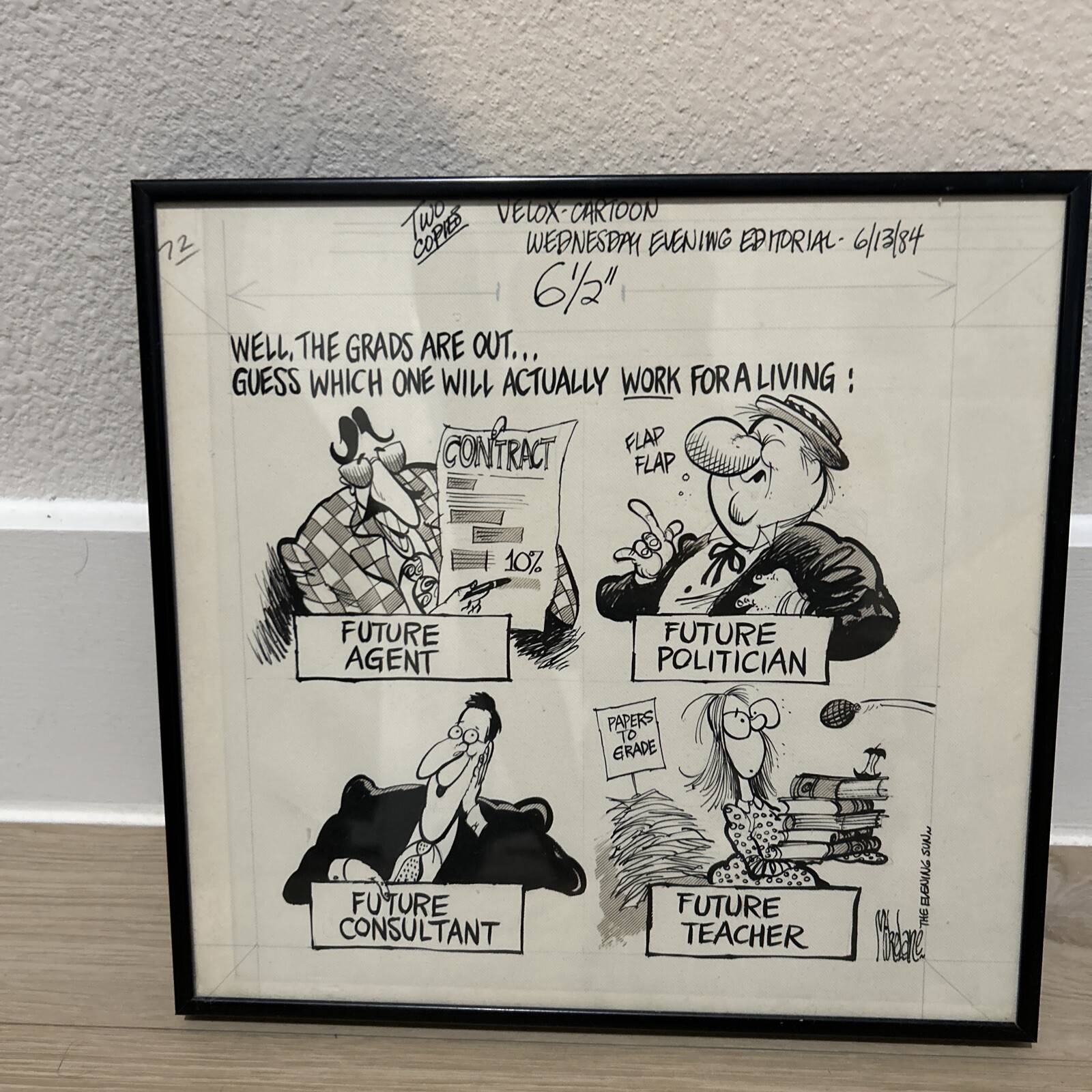 Mike Lane Original Editorial Cartoon  The Evening Sun Teacher Appreciation 1984