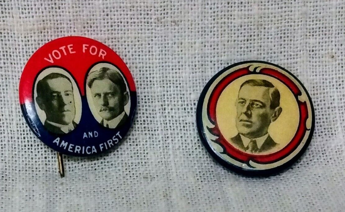 Woodrow Wilson Presidential Political Campaign Button Pins 1912 1916 - Lot of 2