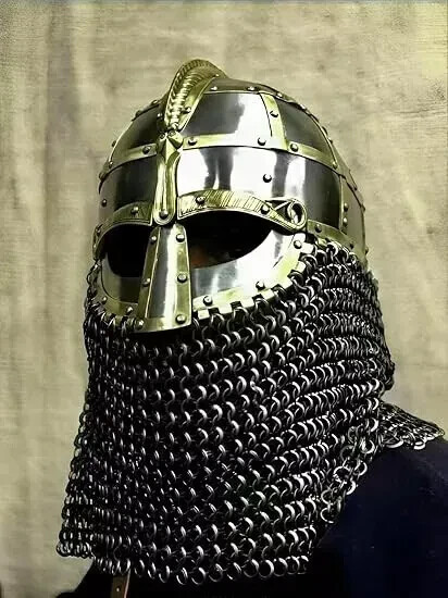 14GA SCA Vendel Medieval Viking Helmet Knight With Chainmail Helmet Viking Brass
