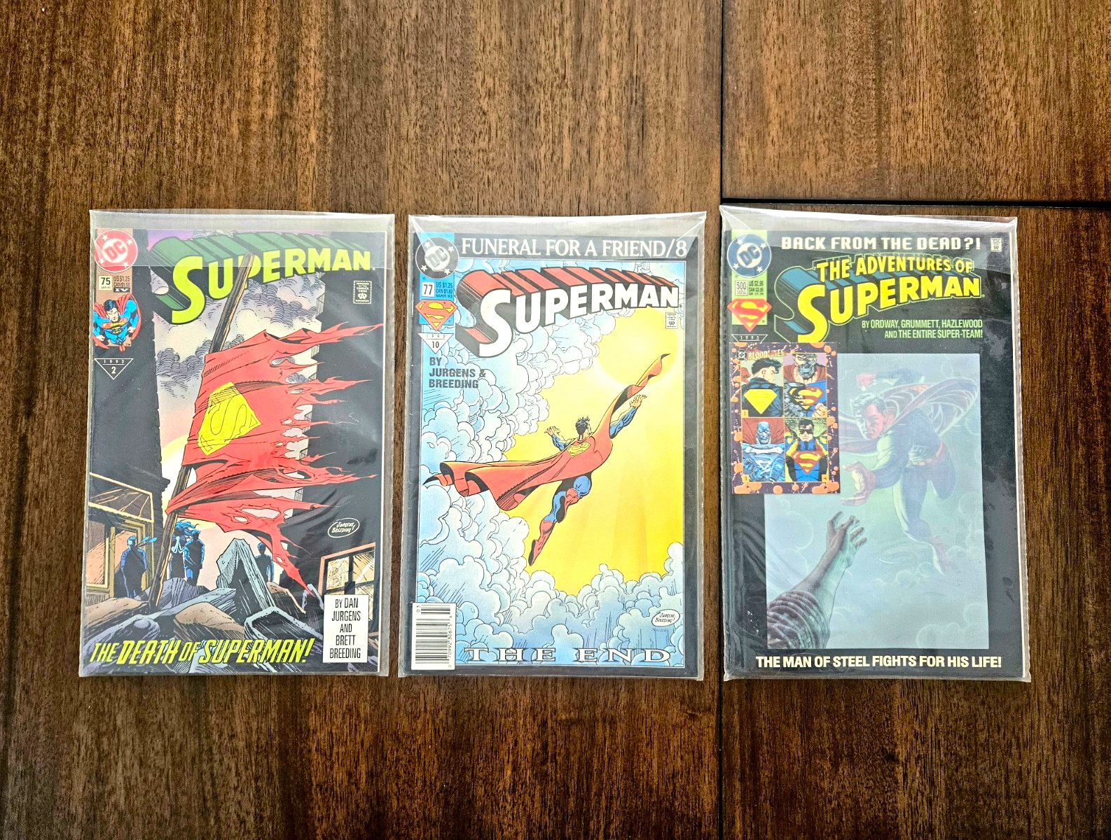 Vintage 1990s DC Comics Superman Lot Of 3 Sealed Comic Books- 500, 77, 75 Vintage 1990s DC Comics Superman Lot Of 3 Sealed Comic Books- 500, 77, 75