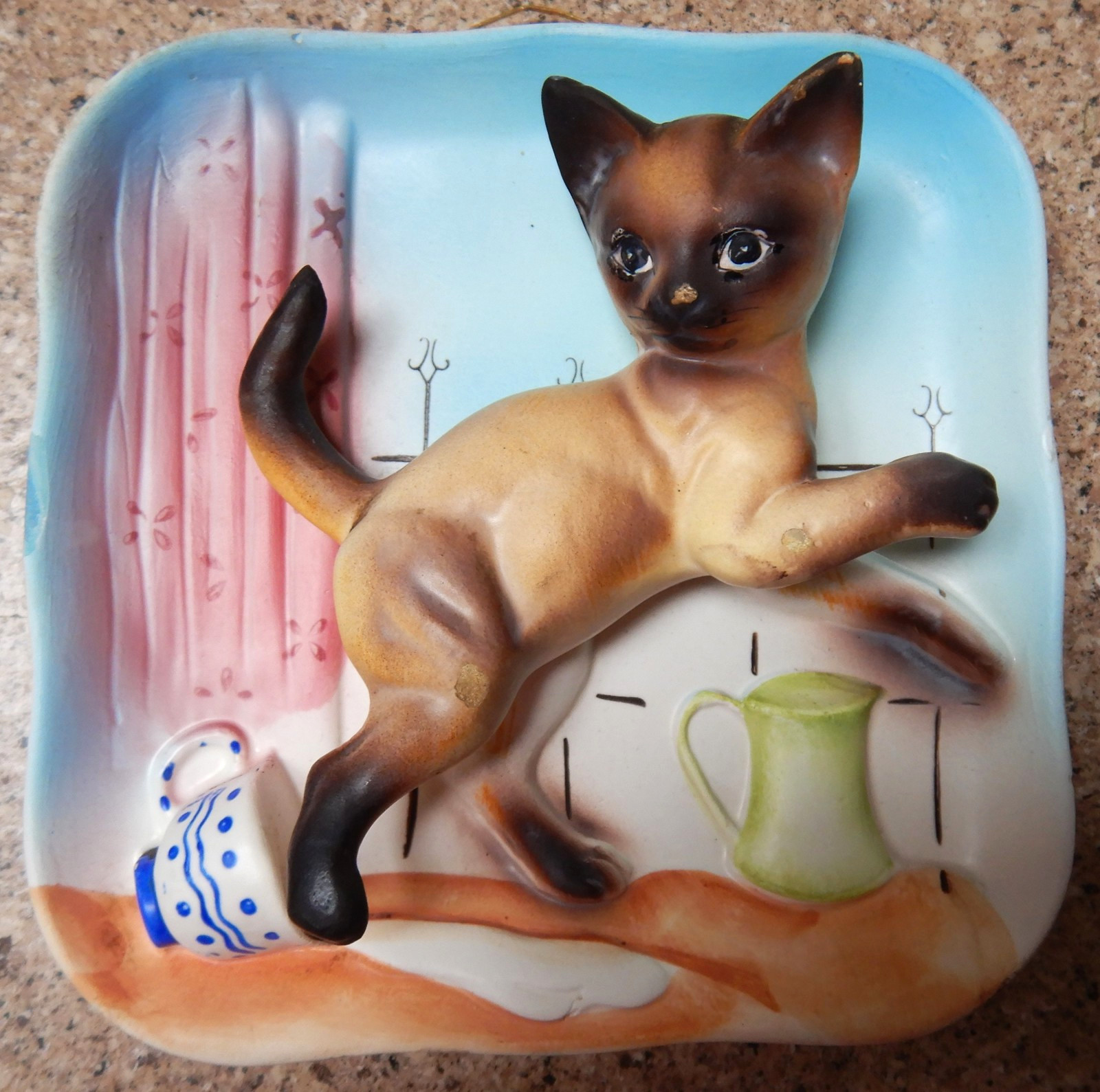 MCM NAPCO 1950’s 3D Siamese Cat Figurine Wall Hanging Plaque Japan VTG