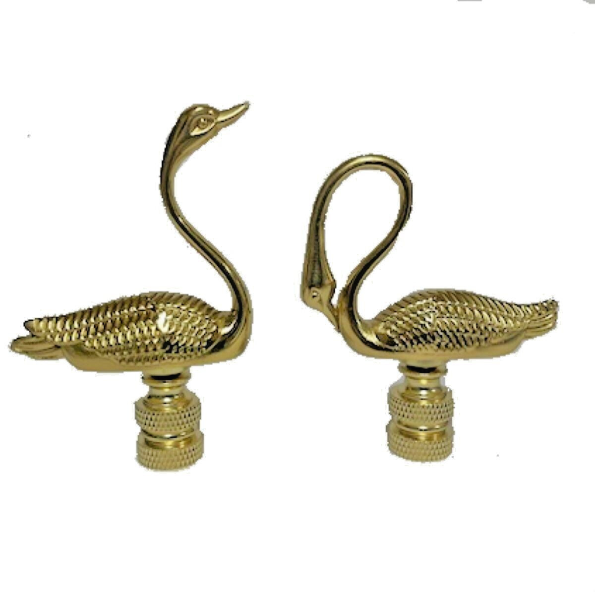 SET OF 2 POLISHED BRASS SWANS- LAMP SHADE FINIALS  #115, #116