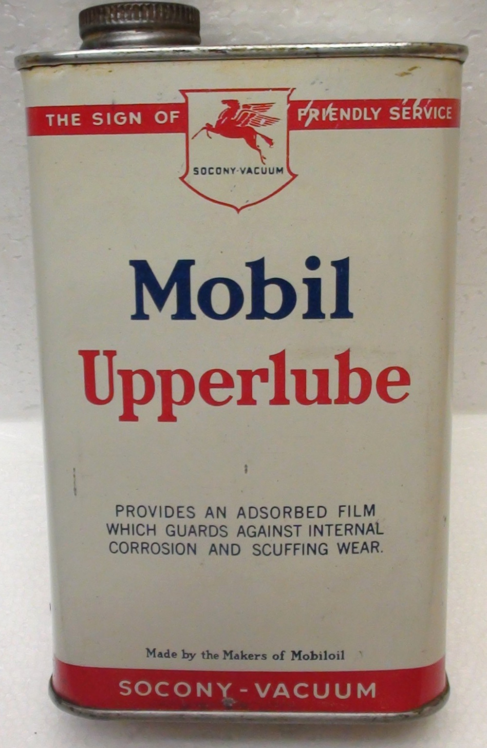 Vintage Mobil Upperlube Pegasus Tin Pint Can Socony Vacuum Mobiloil Pre 1955