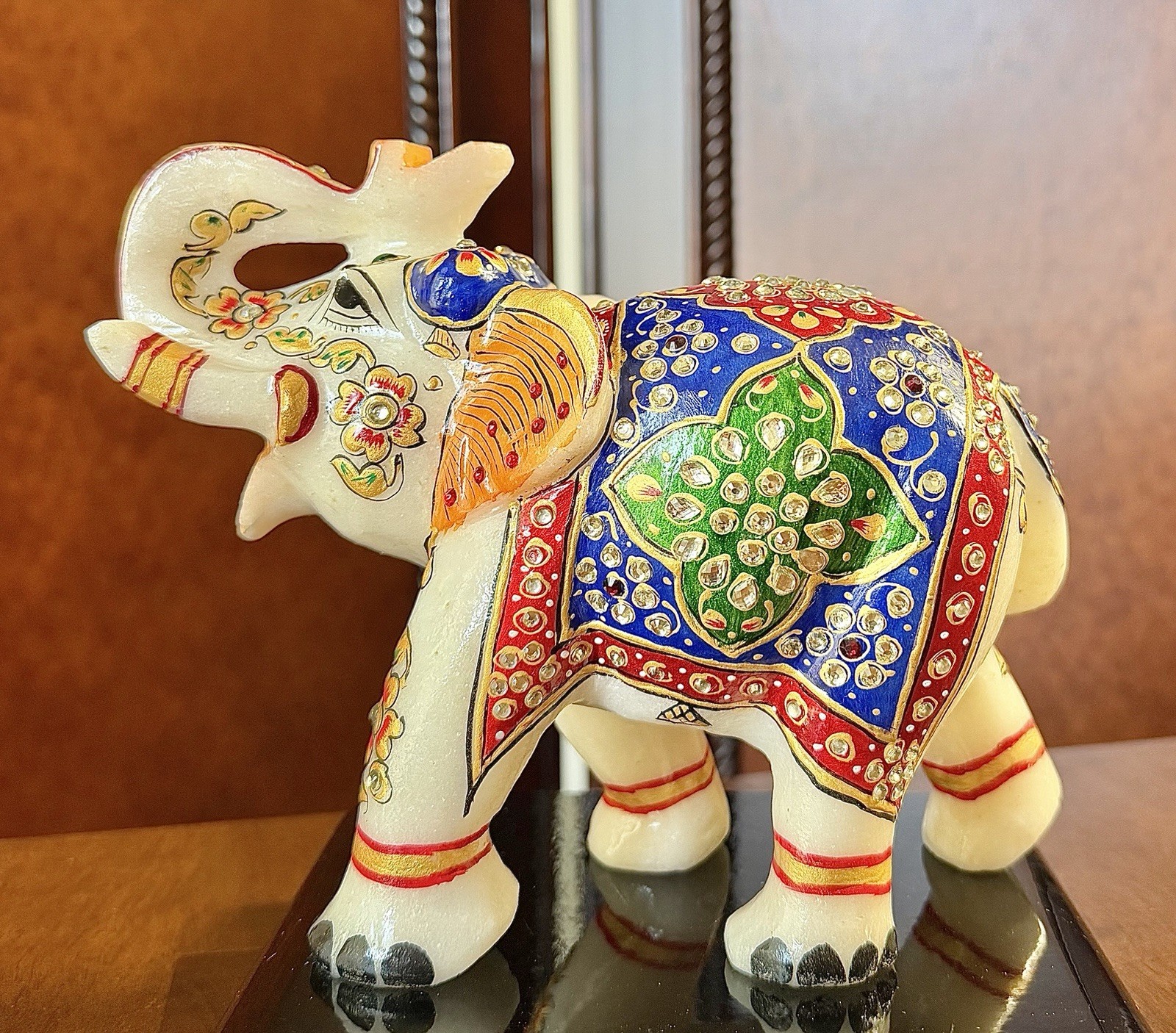 Vintage Hand-Painted Indian Meenakari Marble 6” Tall Elephant Figurine - 5 lbs