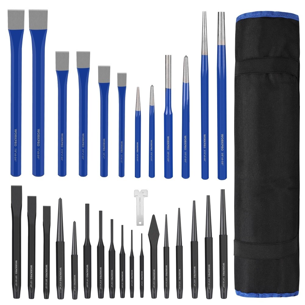 WORKPRO 30PIECE Heavy Duty Punch Chisel Taper/Center/Pin Punch Cape/Cold/ Chisel WORKPRO 30PIECE Heavy Duty Punch Chisel Taper/Center/Pin Punch Cape/Cold/ Chisel