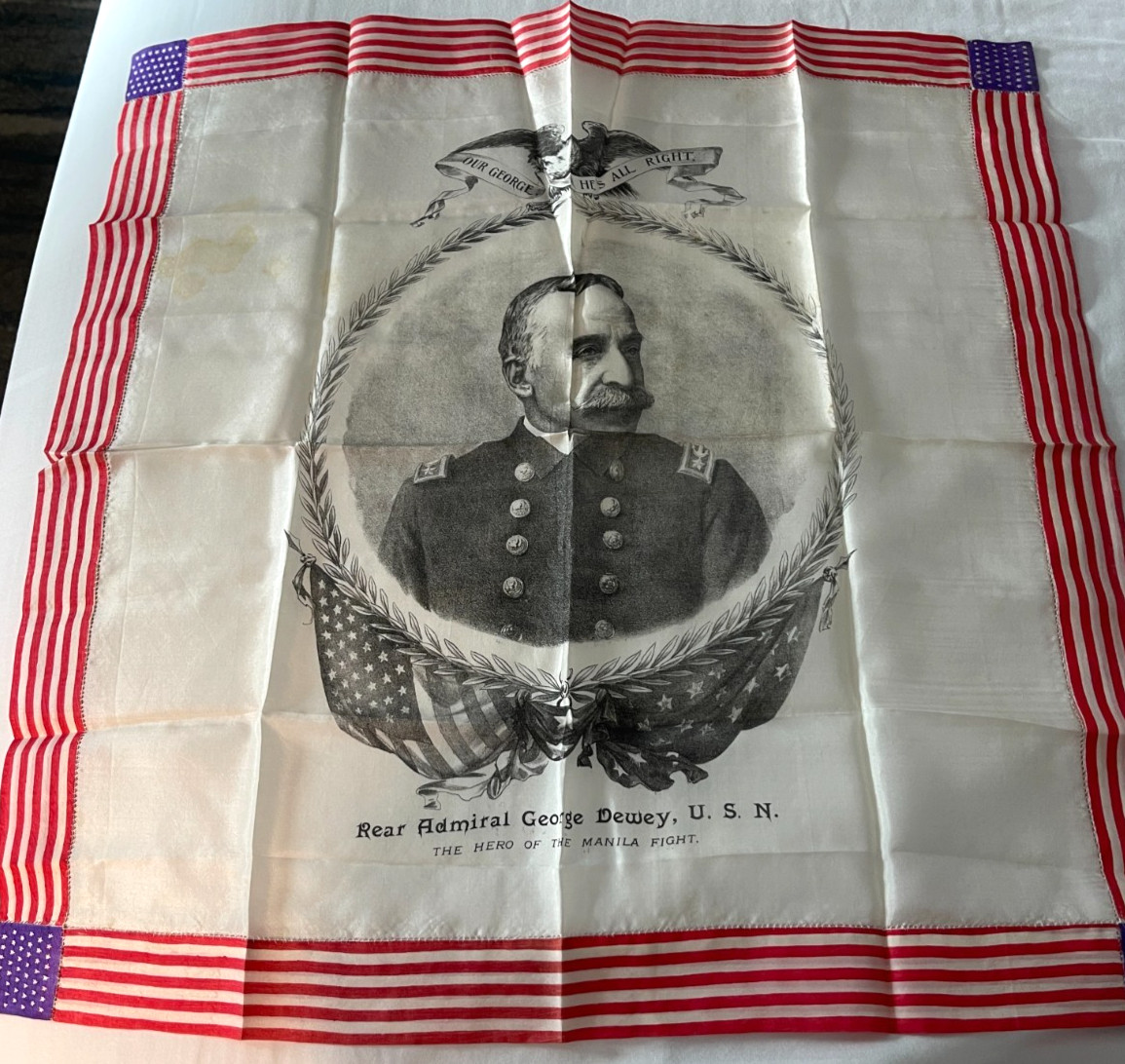1898 Admiral George Dewey Silk Handkerchief Spanish American War Manila Bay