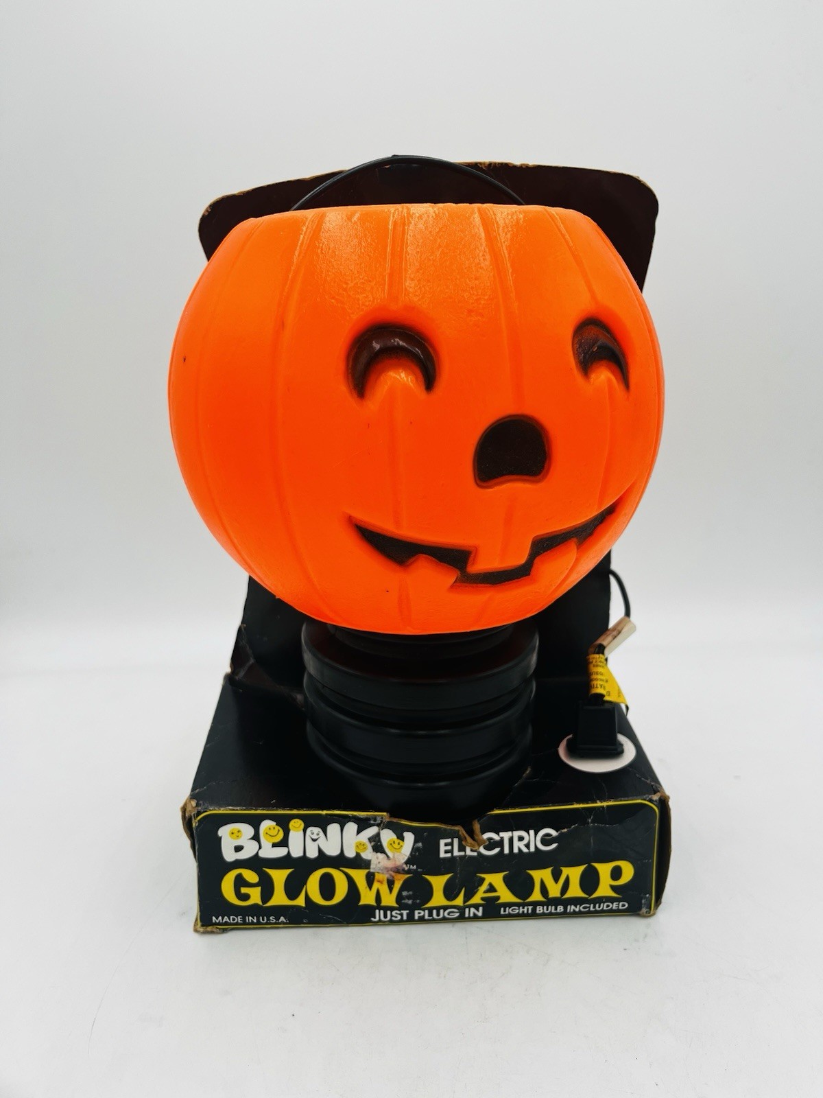 Vintage Blinky Blow Mold Pumpkin Electric Glow Lamp Lighted Halloween Decoration