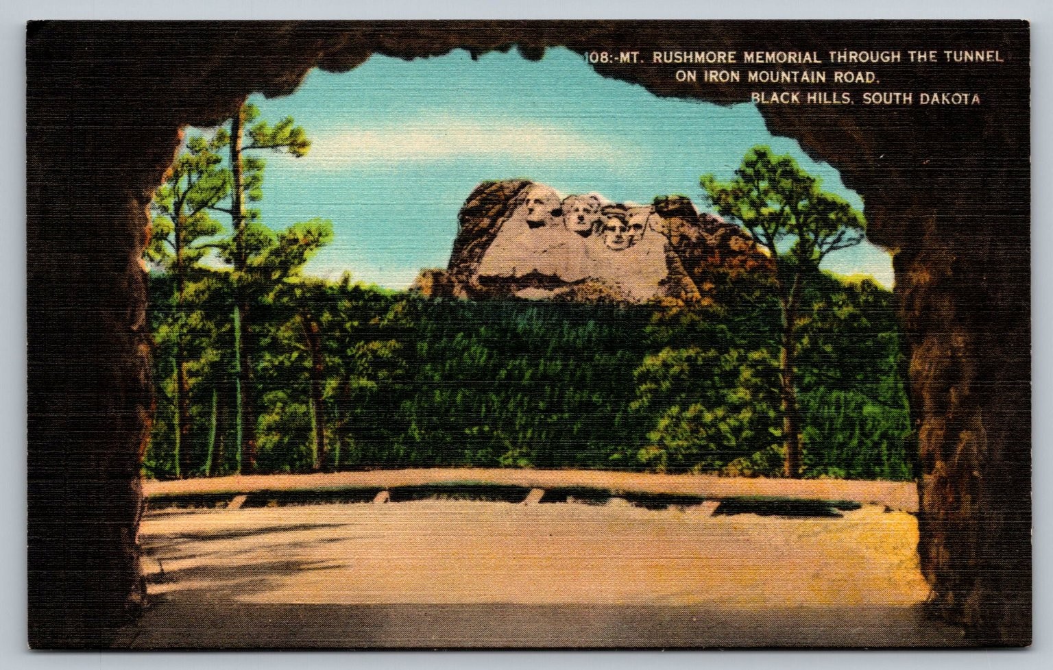 Vintage Mt. Rushmore Tunnel View Postcard Iron Mountain Road SD