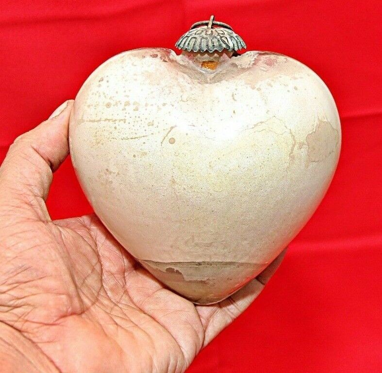 Vintage Heart Kugel Ornament: Heavy Milky Glass Christmas Decor