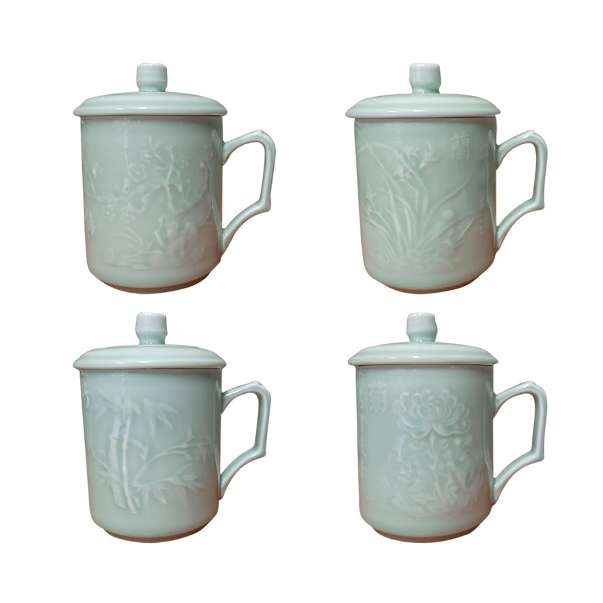 Celadon Ceramic Mugs - Four Seasons - Set of 4
