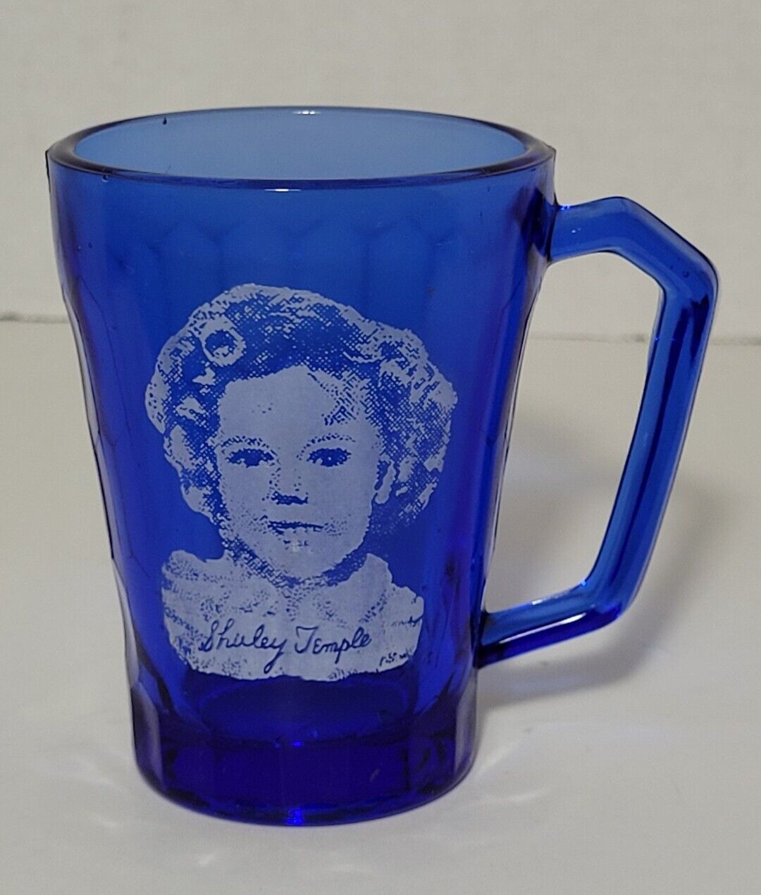 Vintage 1930\'s Shirley Temple Cobalt Blue Glass Cup 3 ½”
