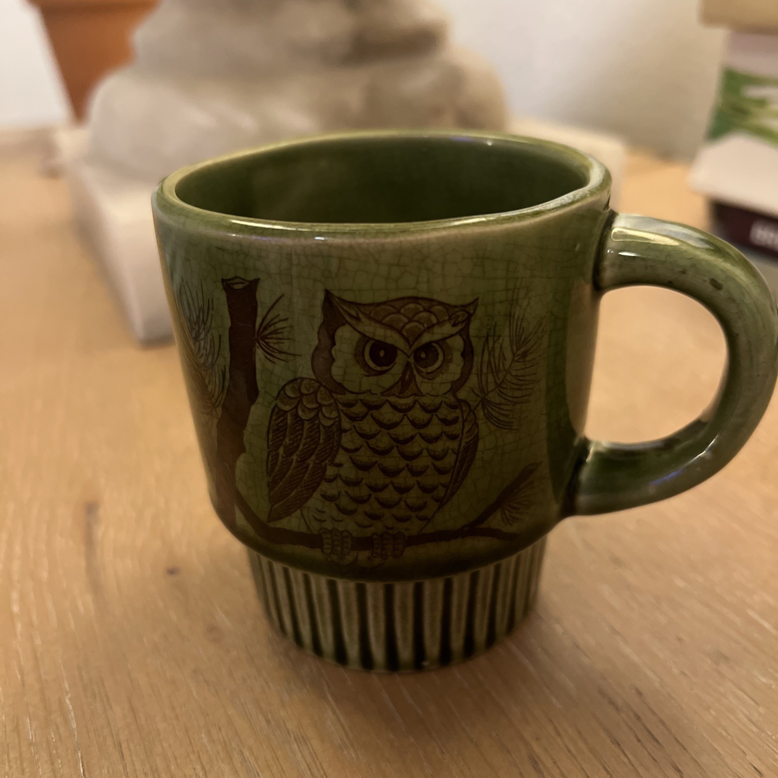 Vintage Green Owl Mug