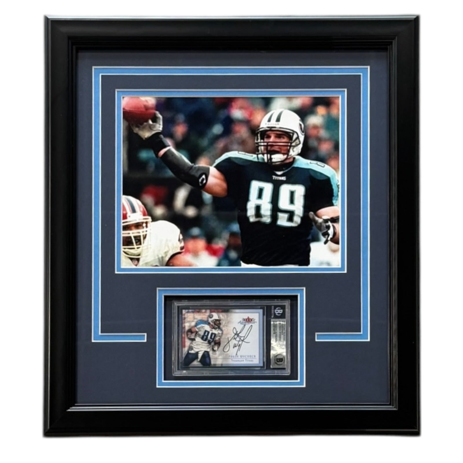 Frank Wycheck Autographed Football Card Deluxe Framed with Tennessee Titans 8x10
