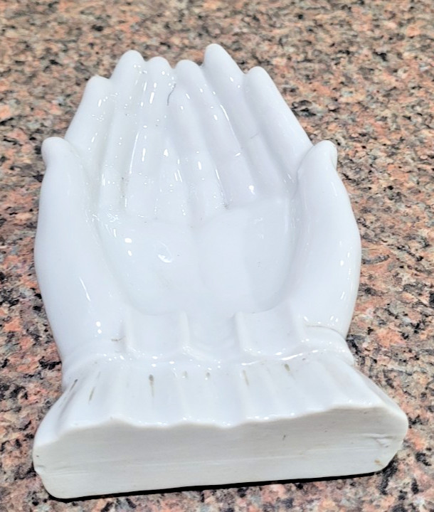vintage white glazed porcelain cupping-hands trinket dish - Japan mid-century