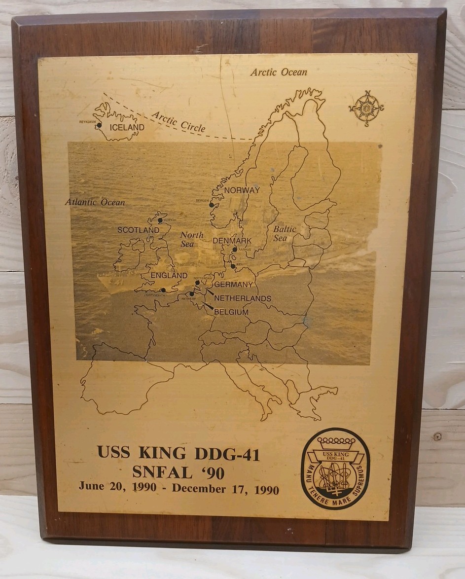 Vintage Metal and Wooden Navy USS KING DDG 41 Military Ship Plaque Used As Is