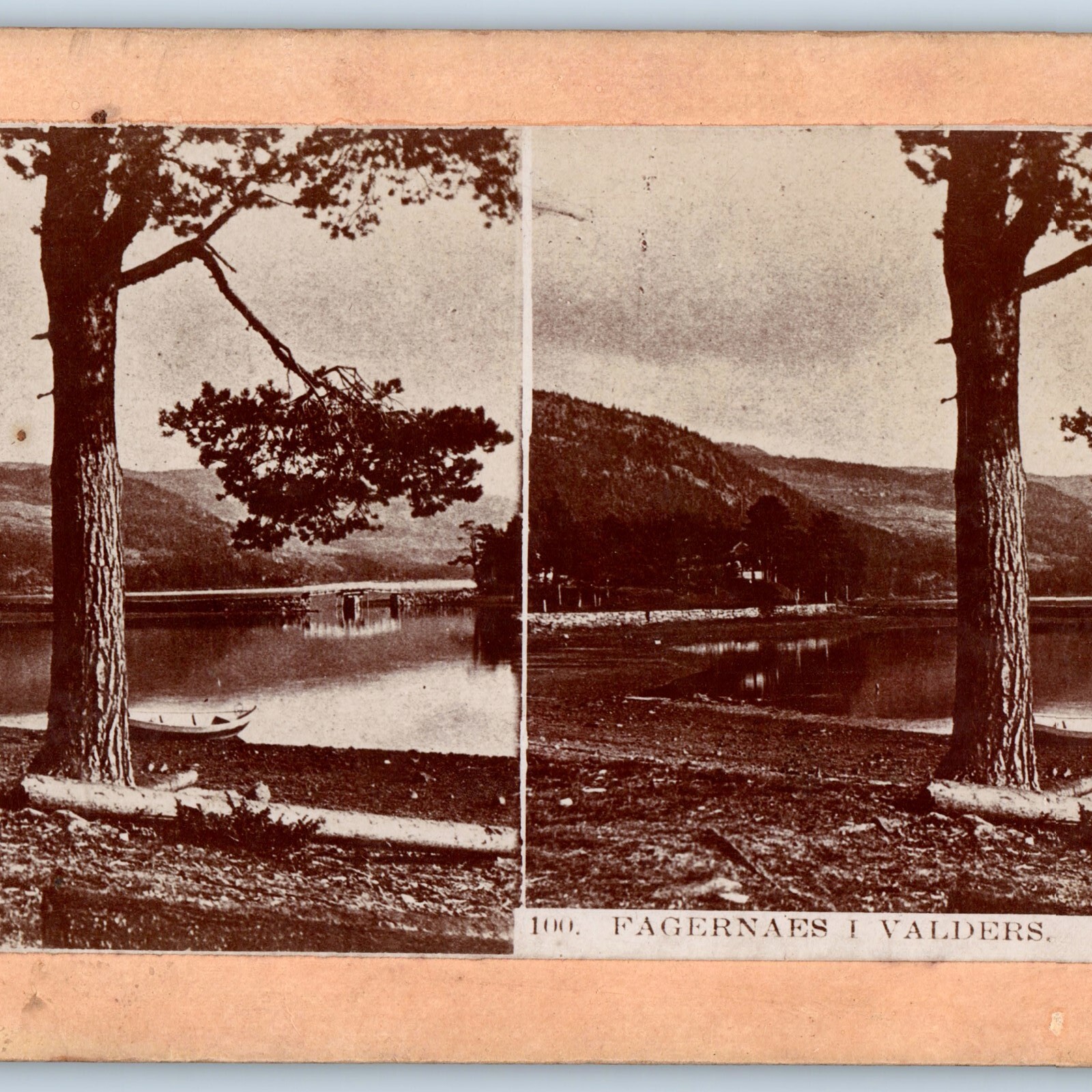 c1880s Fagernes, Norway Valdres Pond Bridge Boat Stereoview Photo Ingersoll V28