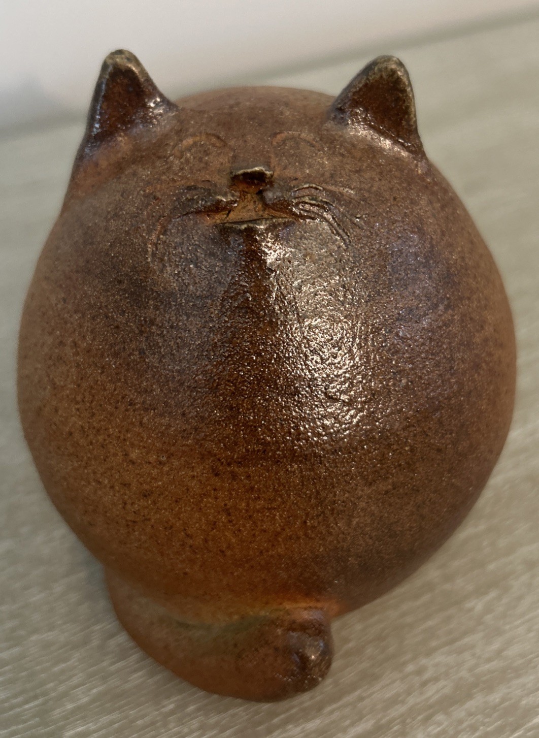 Whimsical Round  Fat Chunky Ceramic Pottery Cat Figurine 4.5” Tall