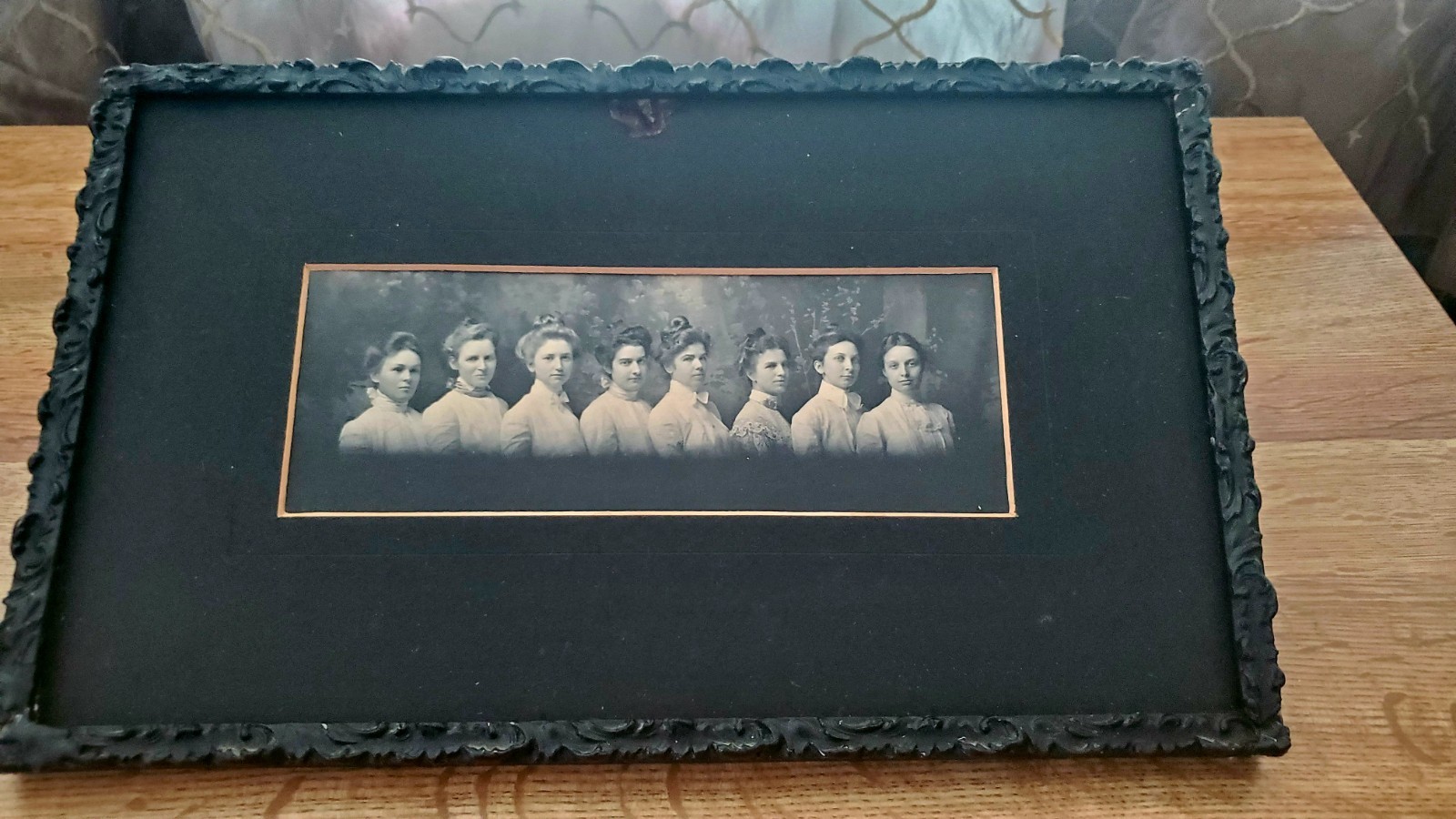 Antique  circa 1890-1900s Old Photo of Group of Women Framed Painted background