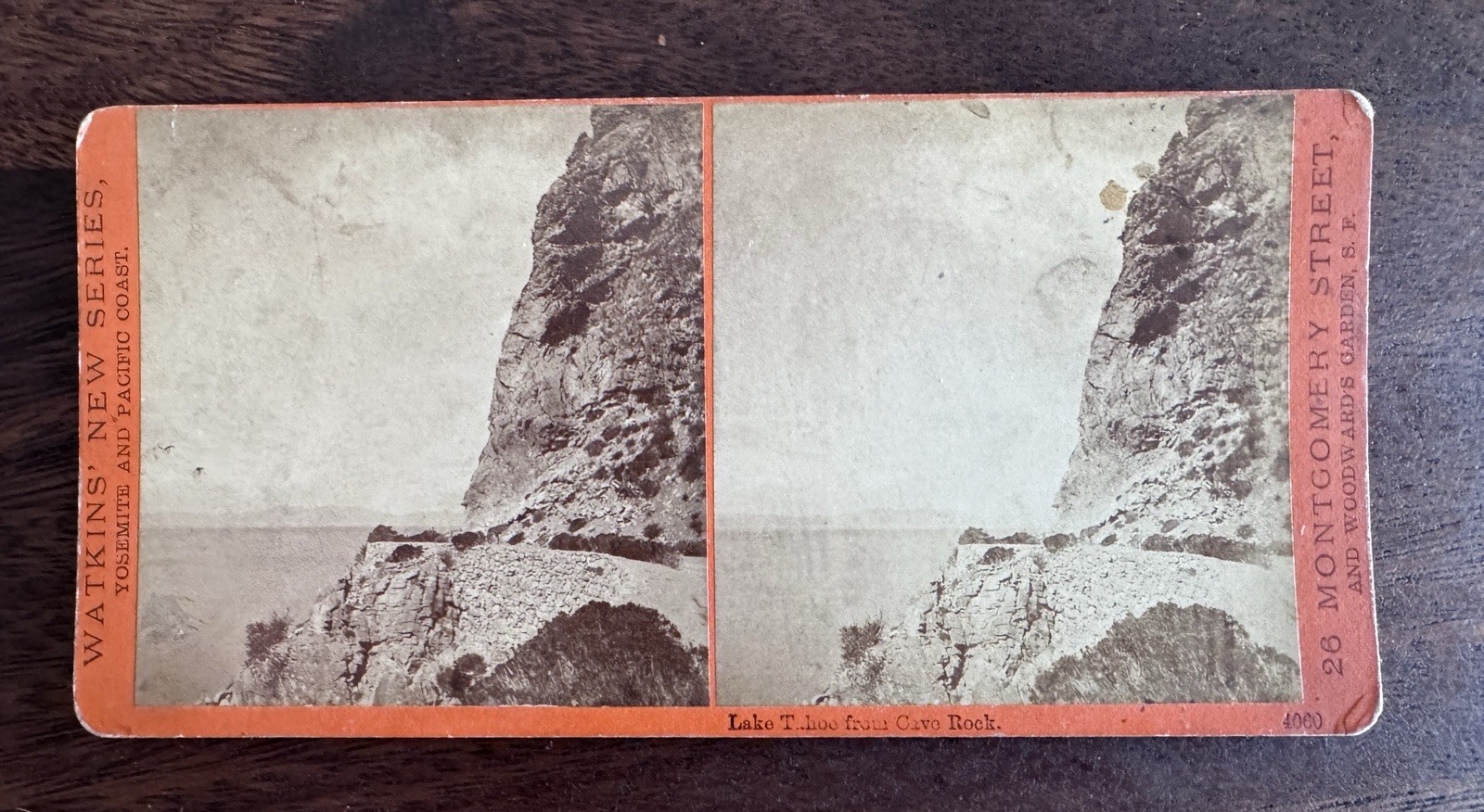 Rare 1870s LAKE TAHOE Stereoview Photograph by Carelton Watkins: Cave Rock