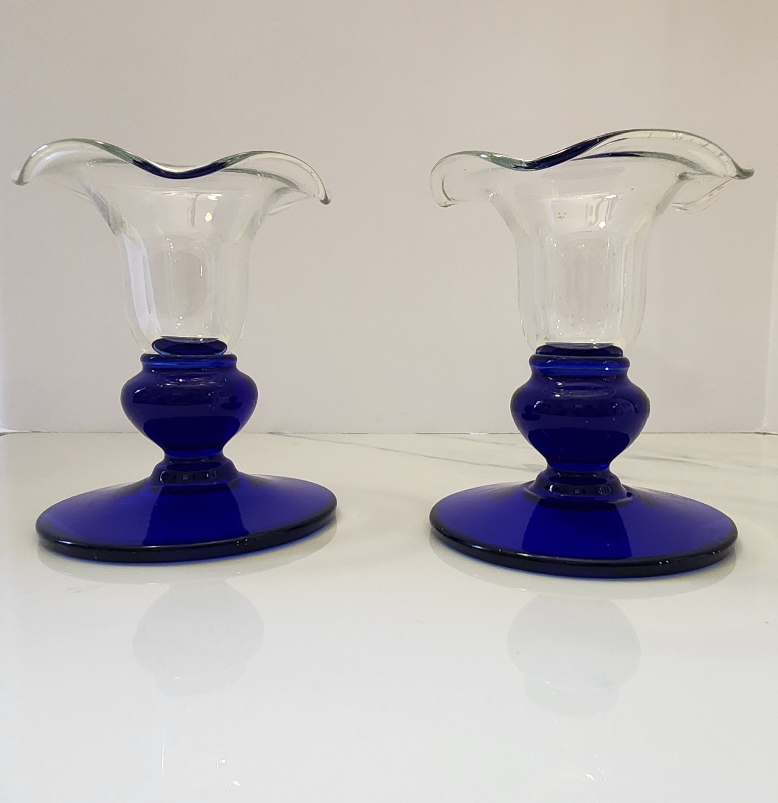 Vintage Pair Of Princess House Sapphire Crystal Cobalt Blue Taper Candleholders Vintage Pair Of Princess House Sapphire Crystal Cobalt Blue Taper Candleholders